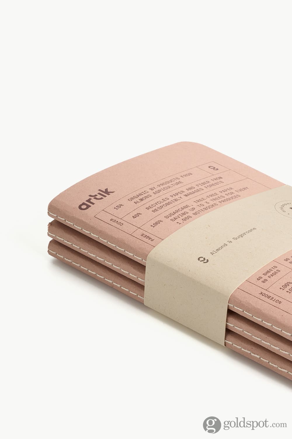 Artik Pack of 3 Almond-Colored Pocket Singer Sewn Notebooks - Perfect for Journaling, Sketching & Note-Taking at School, Office or Travel