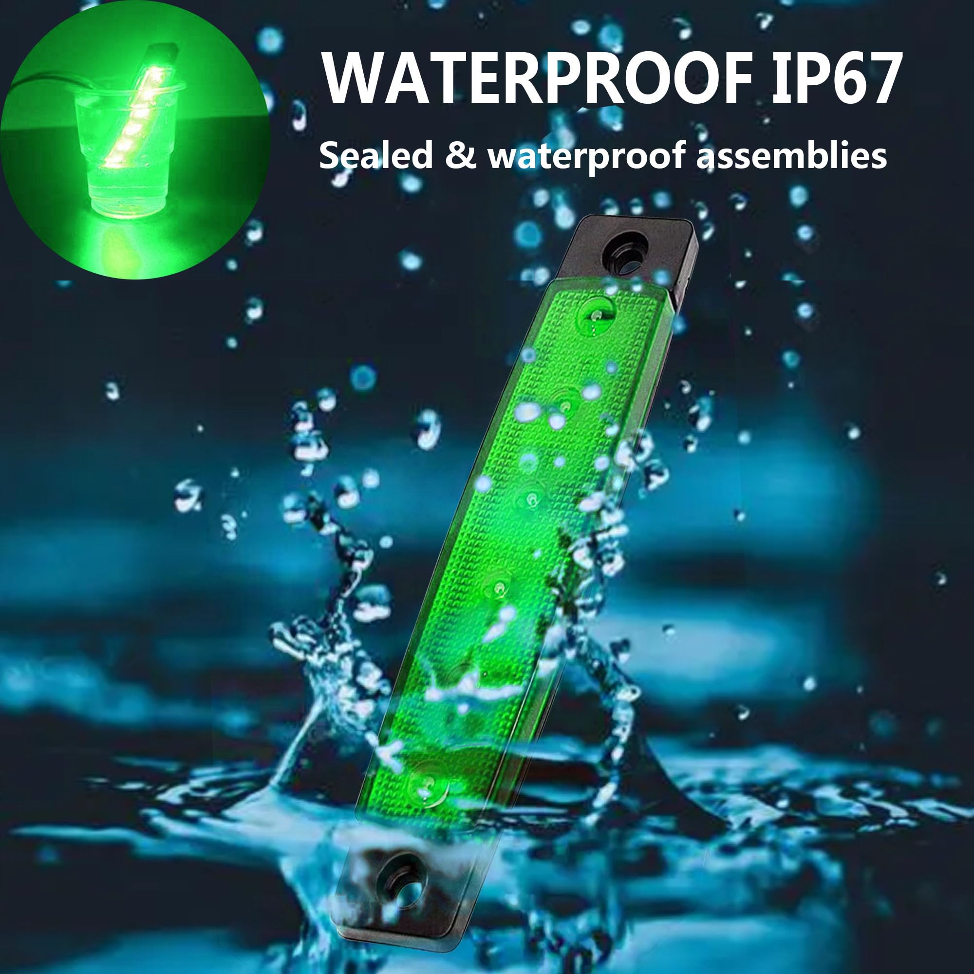 12V Waterproof Marine Boat Lights - 10Pcs Green LED Interior Navigation Lights for Deck, Transom, Cockpit, Bow & Stern | Perfect for Kayaks, Yachts, Fishing Pontoon Boats & Sailboats | Ideal for Night Fishing, Cruising & Water Safety