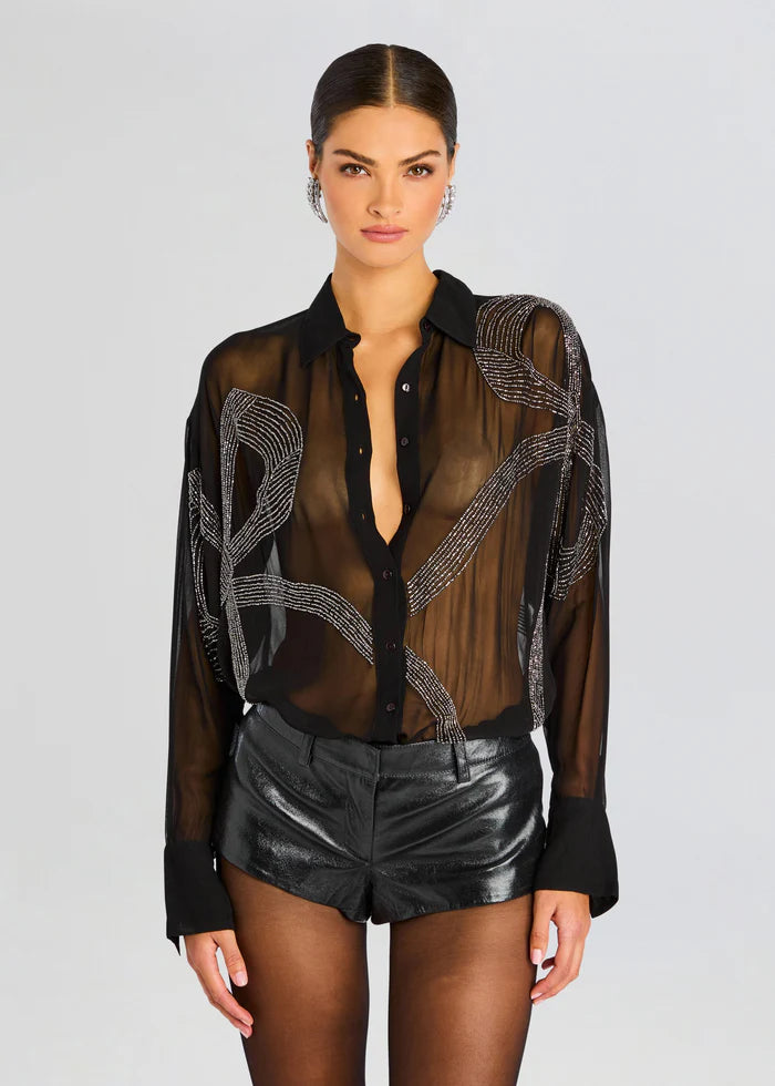 Cherish Embellished Black Shirt for Women - Elegant Party Top, Casual Office Wear & Date Night Outfit