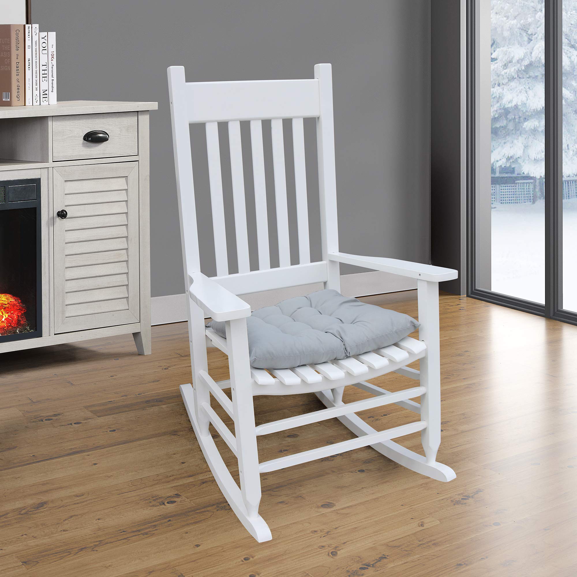 Solid Wood Rocking Chair - Comfortable Indoor & Outdoor Rocking Chair in White - Perfect for Porch, Patio, Nursery, or Living Room Relaxation