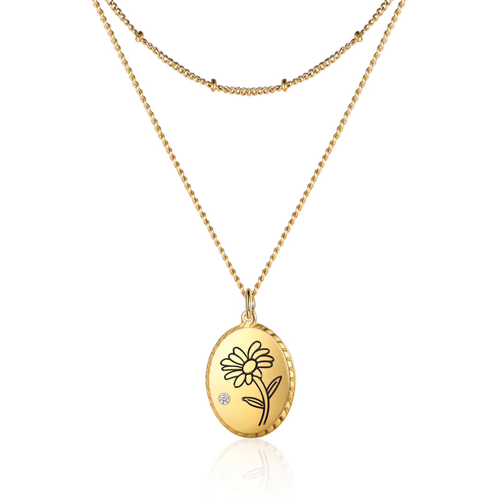 Birth Month Flower Layered Necklace - Gold Choker Necklaces for Women with Custom Birthstone Coin - Personalized Jewelry Gift for Her, Bridesmaids, Birthday, Anniversary | Perfect for Weddings, Parties & Special Occasions