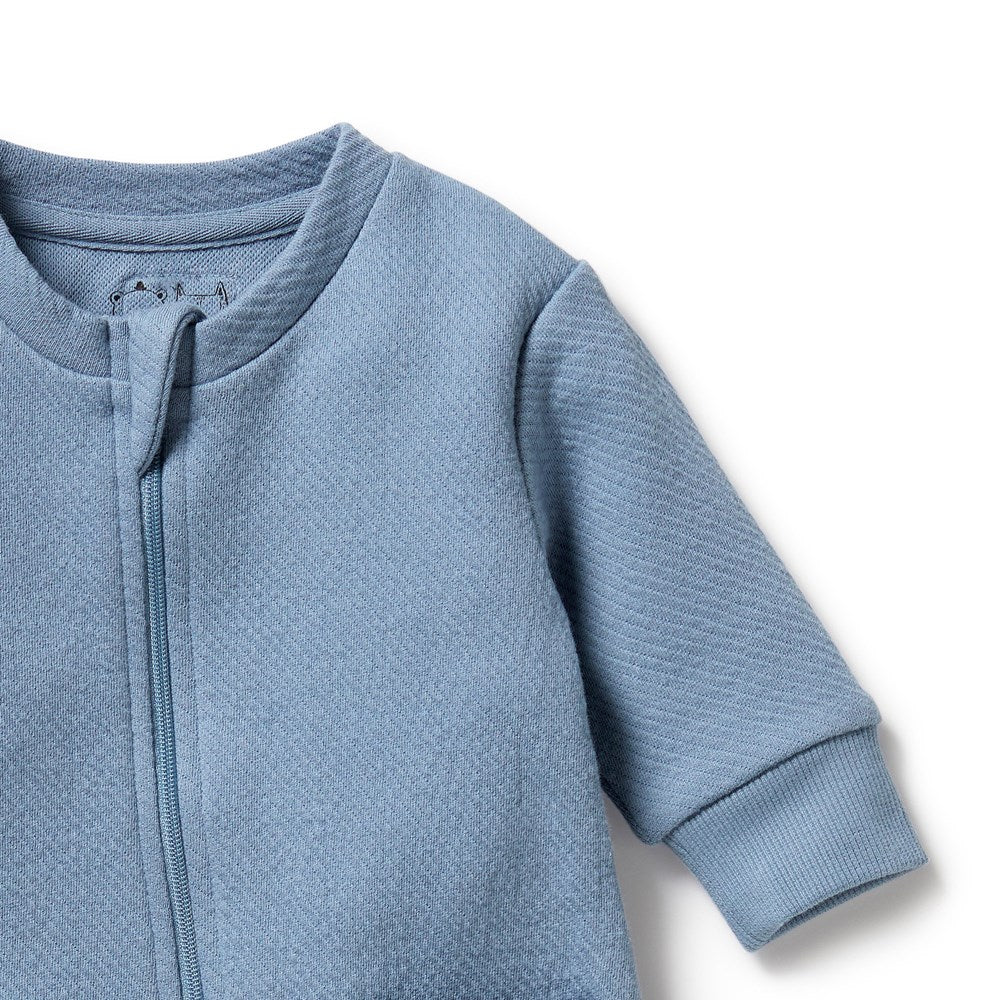 Storm Blue Organic Cotton Quilted Baby Growsuit - Soft & Breathable Infant Romper for Newborns (0-3 Months) - Perfect for Playtime, Naptime & Photo Shoots