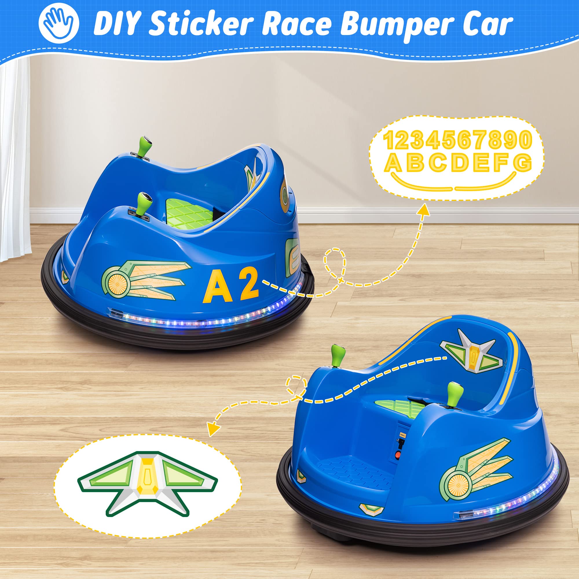 TOBBI 12V Kids Electric Bumper Car with Remote Control, 360° Spin, LED Lights & Music - Twin Motor Ride On Toy for Boys & Girls Ages 3-8 (Light Blue & Green) - Perfect for Indoor & Outdoor Play, Birthday Gifts & Family Fun
