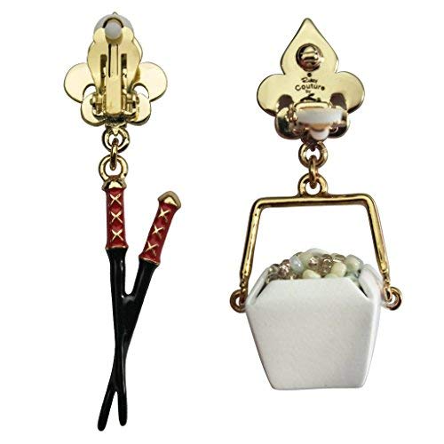 Ritzy Couture Women's Chinese Takeout Food Container & Chopsticks Drop Dangle Earrings - Gold Tone Fashion Jewelry for Asian-Themed Parties, Date Nights, and Cultural Events