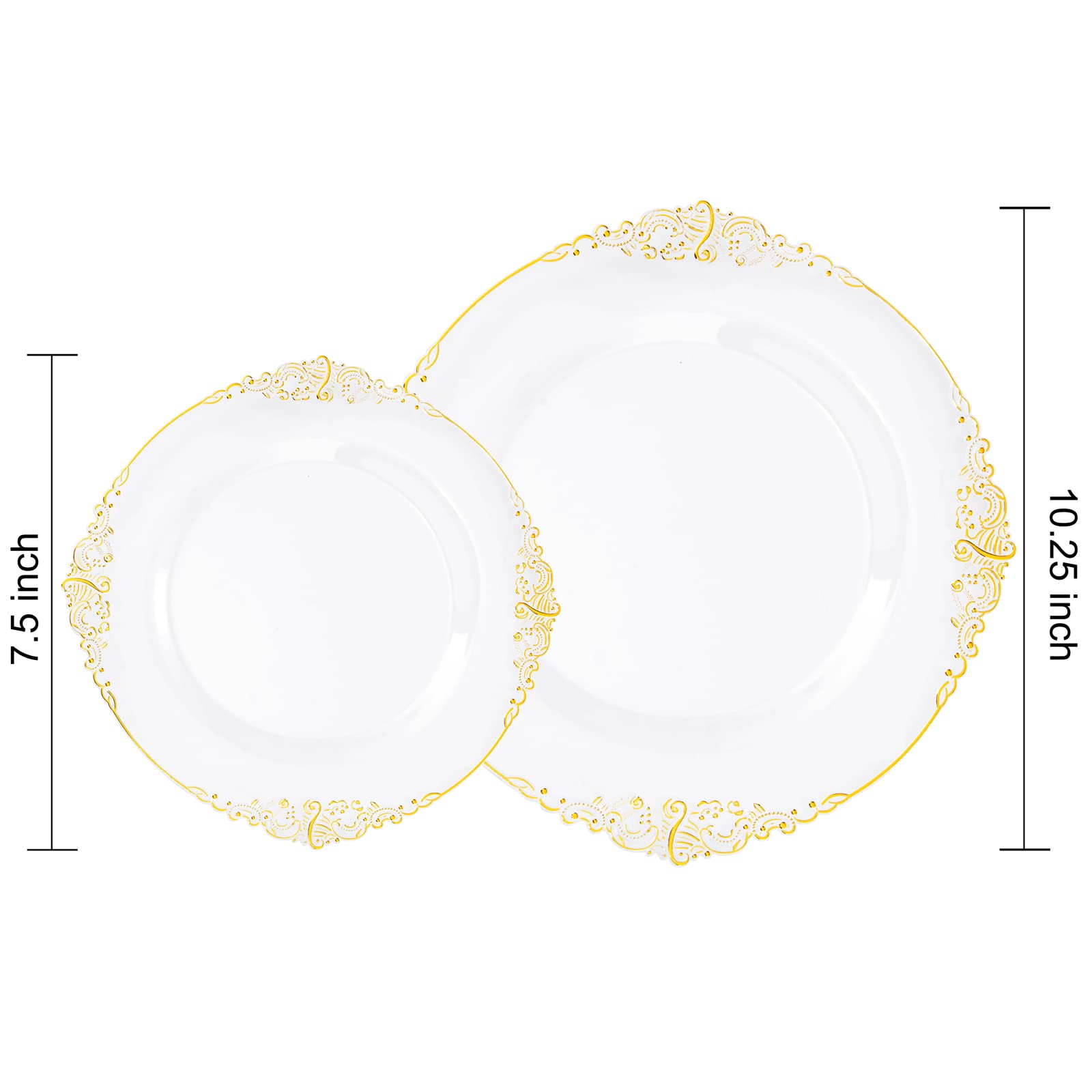 100PCS Clear & Gold Plastic Plates and 60 Pack Clear Gold Plastic Coffee Mugs - Elegant Disposable Tableware for Parties, Weddings, and Events