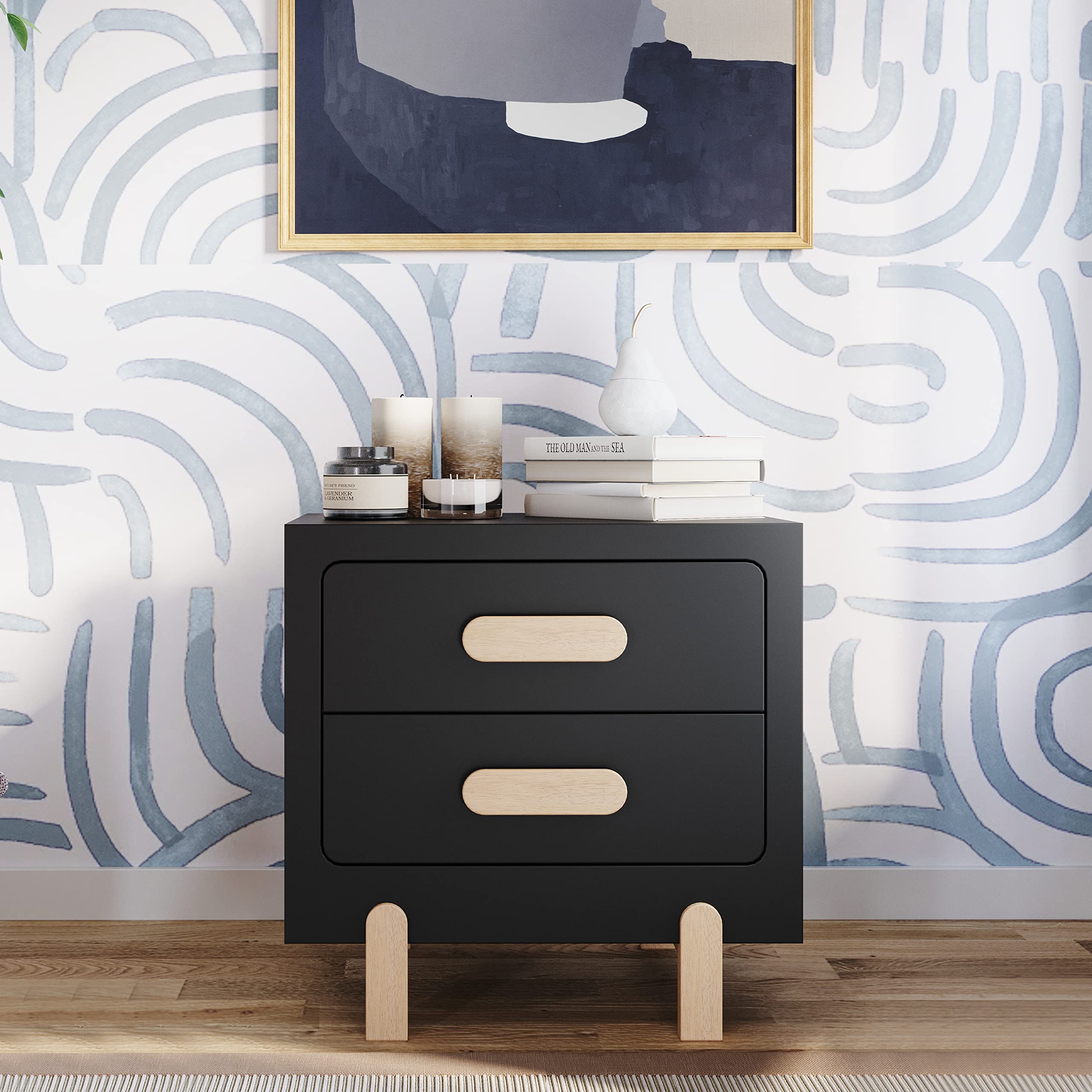 Child Craft Park Heights 2-Drawer Nightstand - Sturdy Pinewood Nursery & Bedroom Side Table with Large Storage | Made in USA | Fully Assembled (Caviar Black) | Perfect for Baby Rooms, Kids' Bedrooms & Guest Rooms
