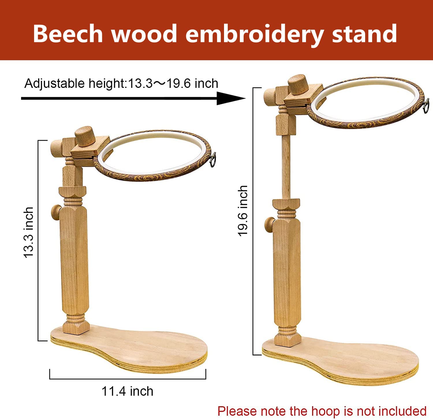 Natural Beech Wood Embroidery Hoop Stand - Rotatable Cross Stitch Lap Holder for Hands-Free Needlework | Perfect for Crafting, Sewing & DIY Art Projects at Home