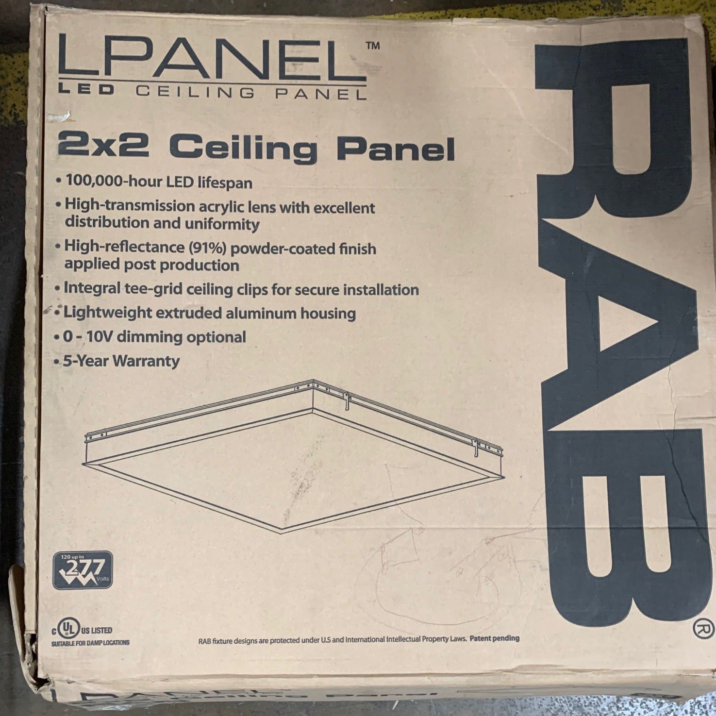 RAB Lighting PANEL2X2 41N - 2' x 2' Recessed LED Panel Light, 41W 4000K Cool White, Damp Rated for Bathroom & Kitchen - Energy Efficient Office Lighting & Commercial Ceiling Fixture