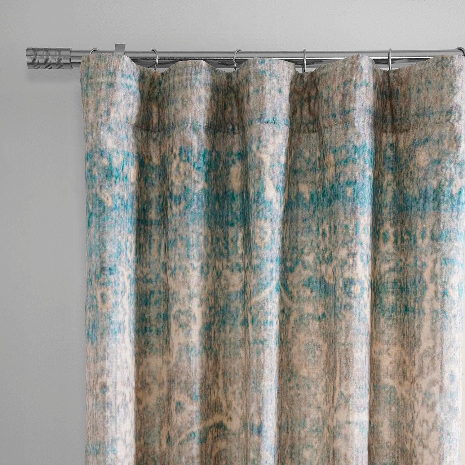 River Teal Blue Abstract Textured Printed Cotton Curtains for Living Room & Bedroom - Modern Window Drapes for Home Decor