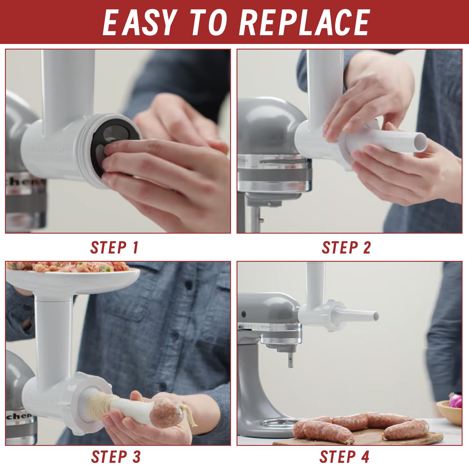 KitchenAid Stand Mixer Sausage Stuffer Kit - 3-Piece Meat Grinder Attachment with Sausage Tubes, Compatible with KitchenAid Mixers - Perfect for Homemade Sausages, Burgers & Ground Meat Prep