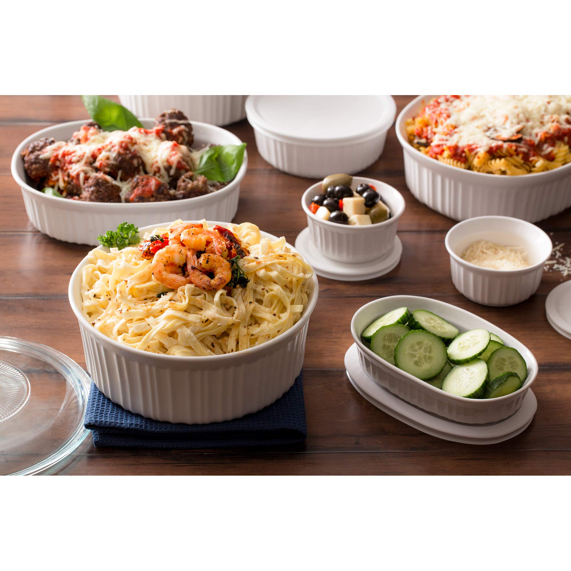 CorningWare French White 20-Piece Ceramic Bakeware Set with Lids - Chip & Crack Resistant Stoneware - Microwave, Dishwasher, Oven, Freezer & Fridge Safe - Perfect for Baking, Roasting, Storing & Serving Dishes