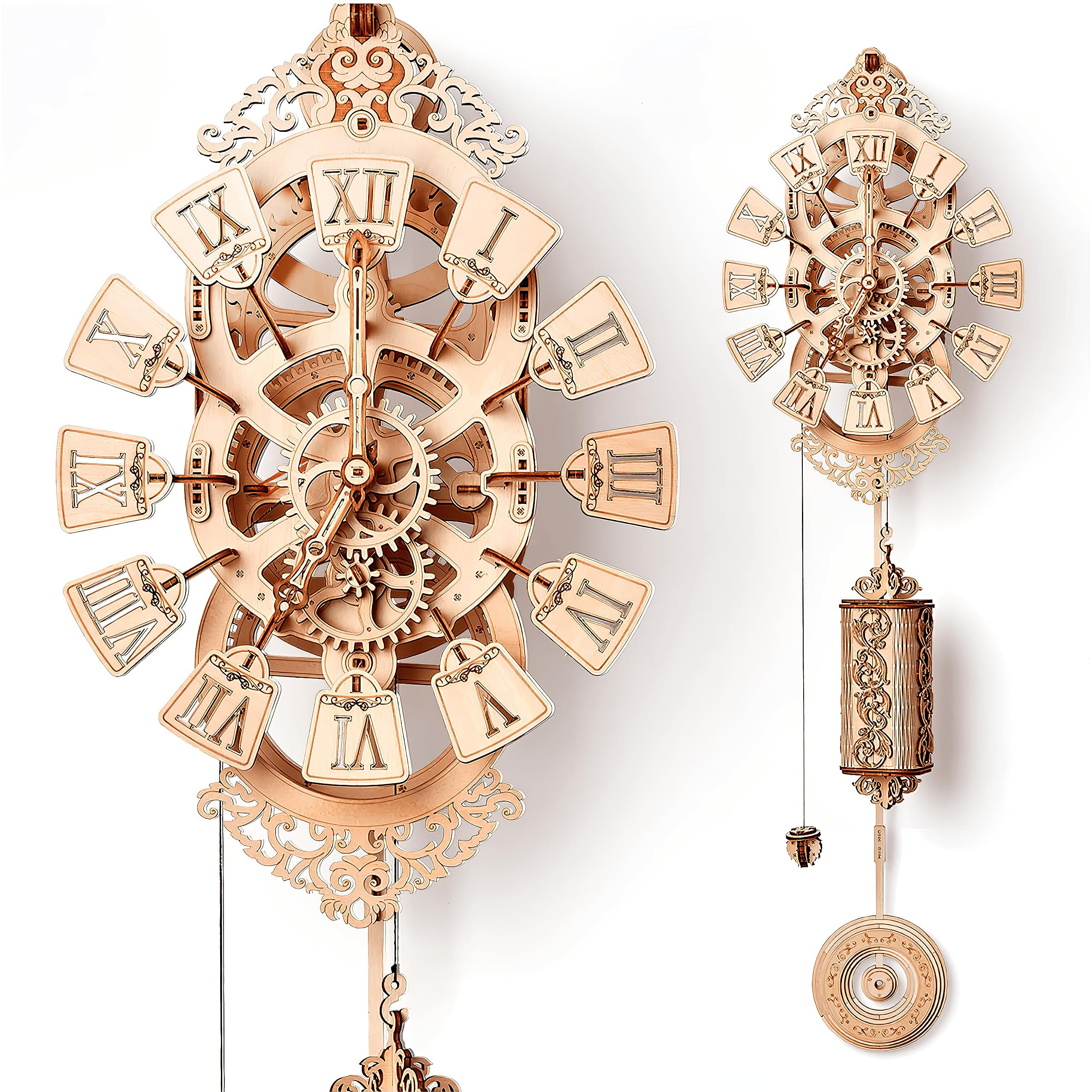 Wooden Pendulum Wall Clock DIY Kit - 3D Mechanical Puzzle for Adults & Kids - 42x12 Inch Engineering Model - Perfect for Home Decor, STEM Learning & Creative Gift Ideas