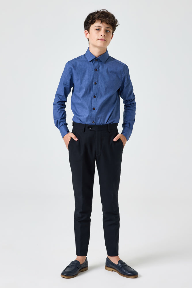 Roy Men's Tailored Slim Fit Denim Shirt - Medium Blue Casual Button Down Shirt for Work, Office & Everyday Wear