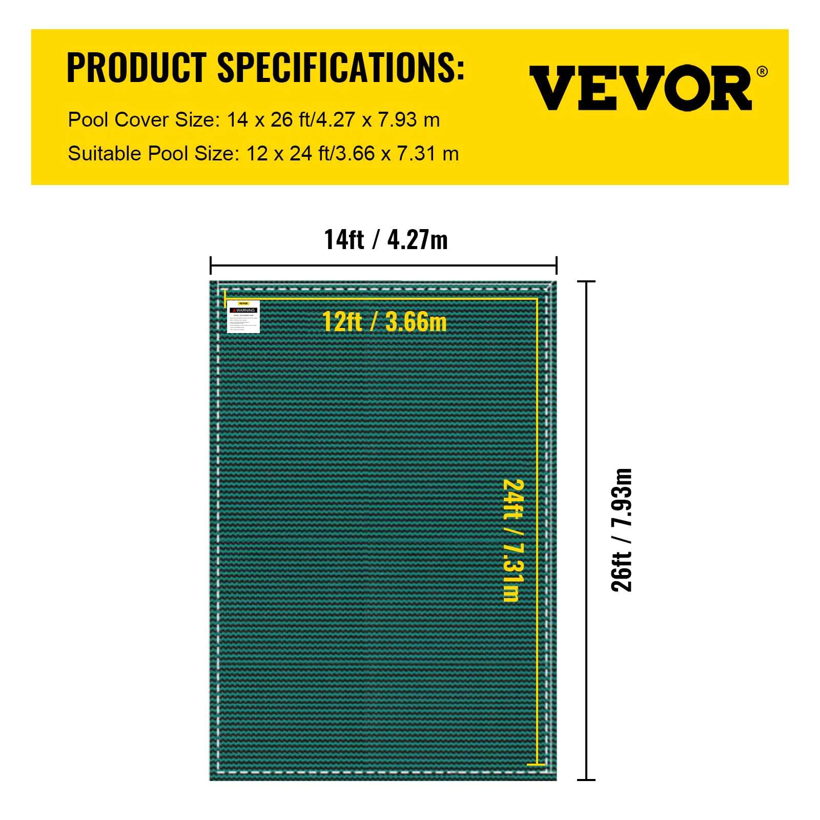 VEVOR 12x24ft Rectangle In-Ground Pool Safety Cover - Heavy Duty Green Mesh Solid Winter Cover for Swimming Pools | Perfect for Winter Protection & Debris Prevention