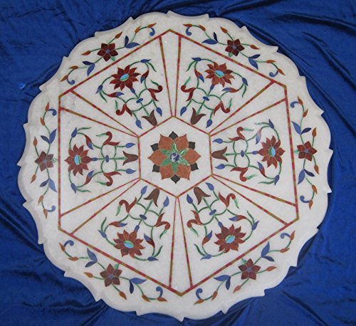 Handmade Pietra Dura White Marble Coffee Table Top 24