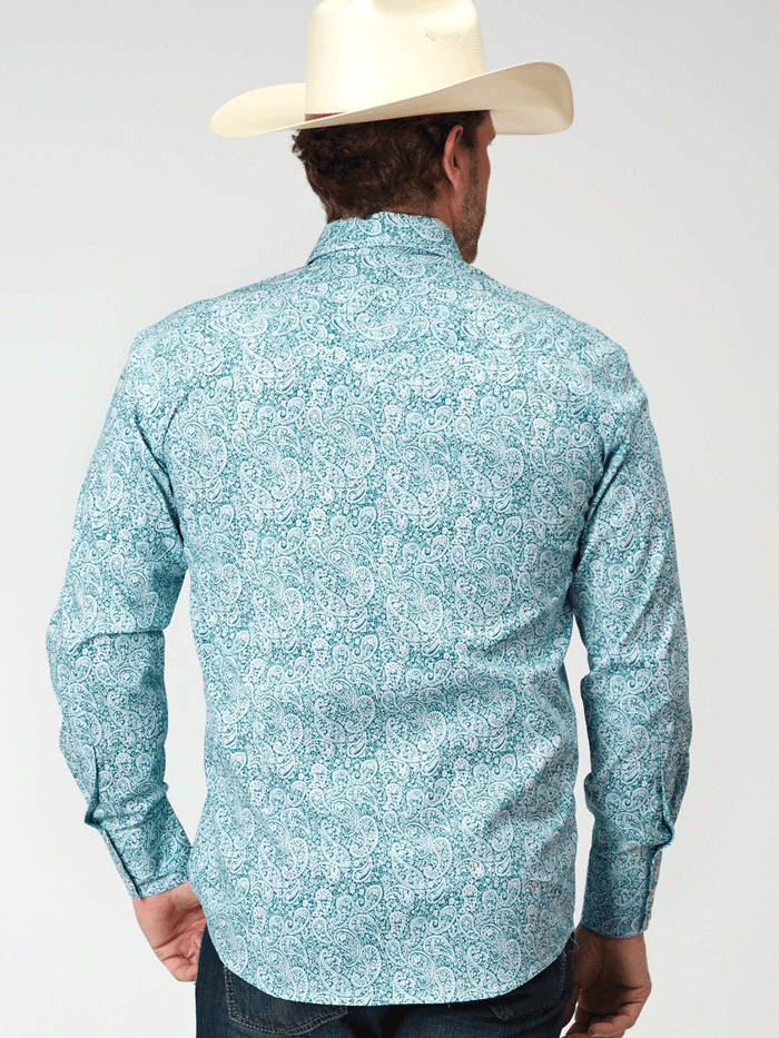 Roper Men's All Over Paisley Print Snap Shirt in Teal - Western Style Casual Button Up Shirt for Cowboy, Country Music Festivals & Outdoor Events