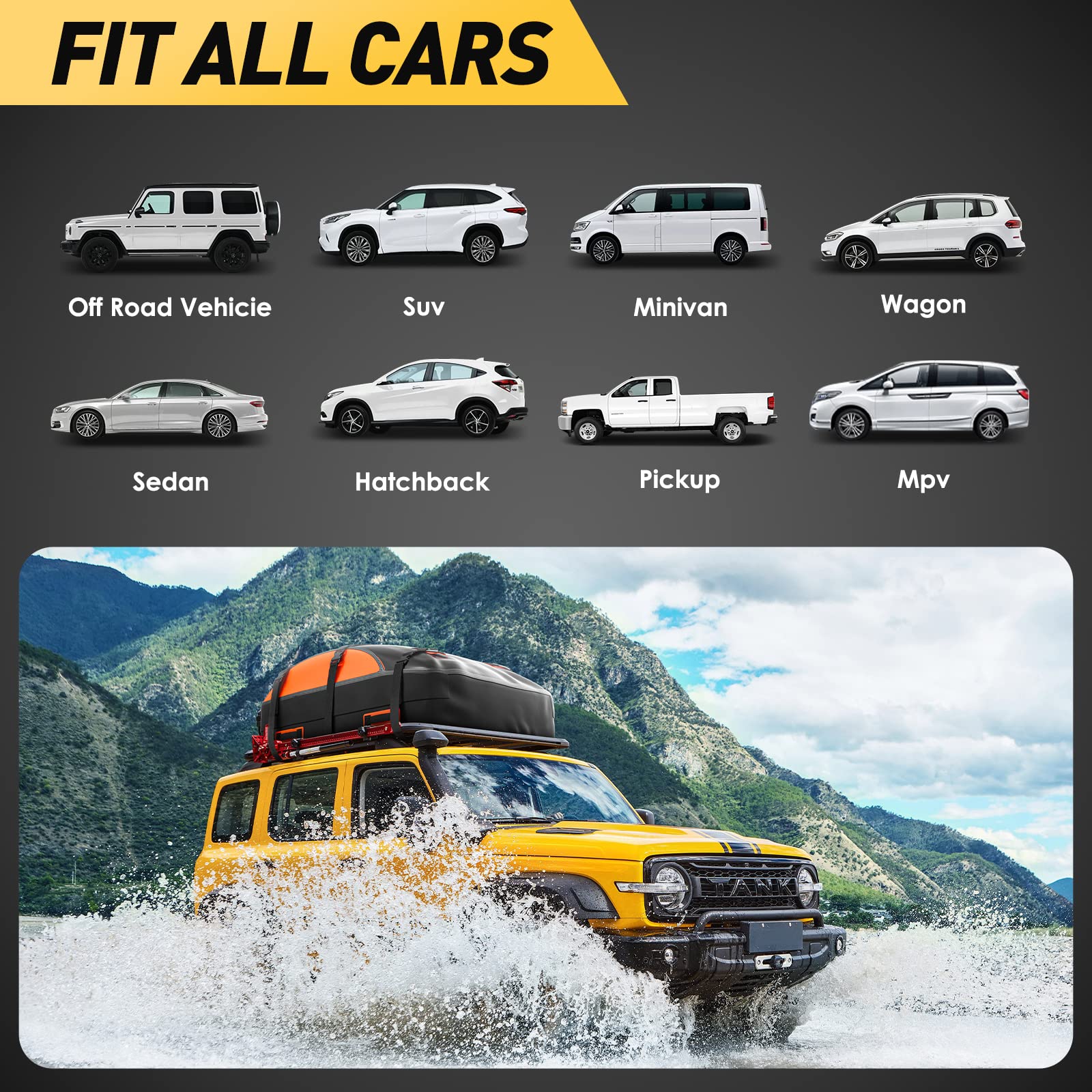 **Asinking 20 Cubic Feet Waterproof Car Rooftop Cargo Carrier Bag – Heavy-Duty, Non-Rip, Fits All Vehicles (With/Without Rack) – Includes Non-Slip Mat, Luggage Lock, 4 Door Hooks & Storage Bag – Perfect for Road Trips, Camping & Outdoor Adventures**