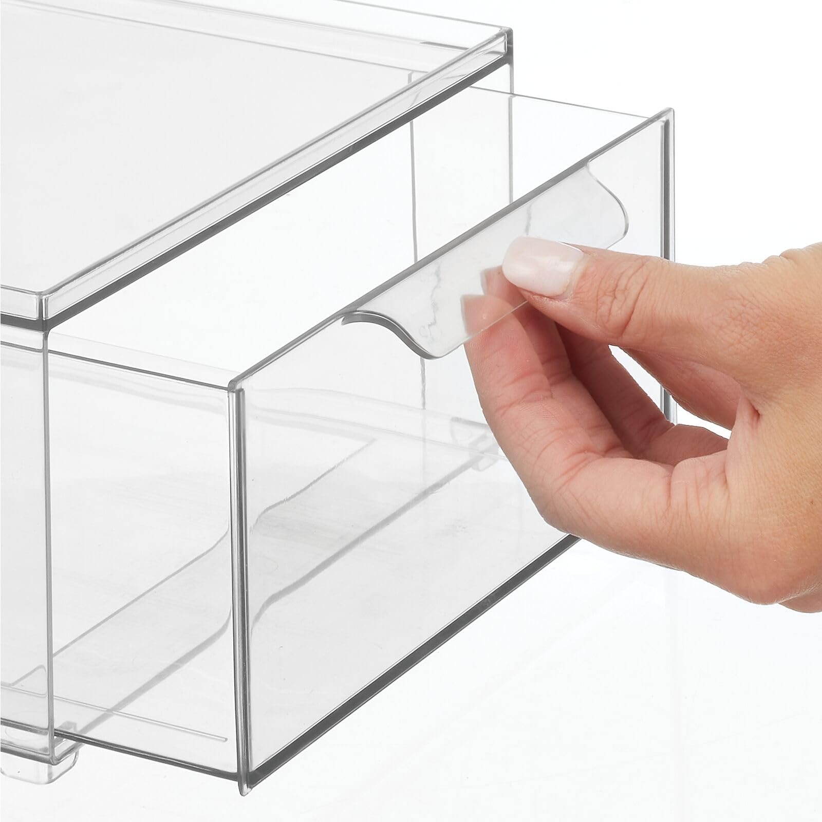 mDesign Clear Plastic Stackable Bathroom Storage Organizer Bins with Pull-Out Drawers - 8 Pack (8