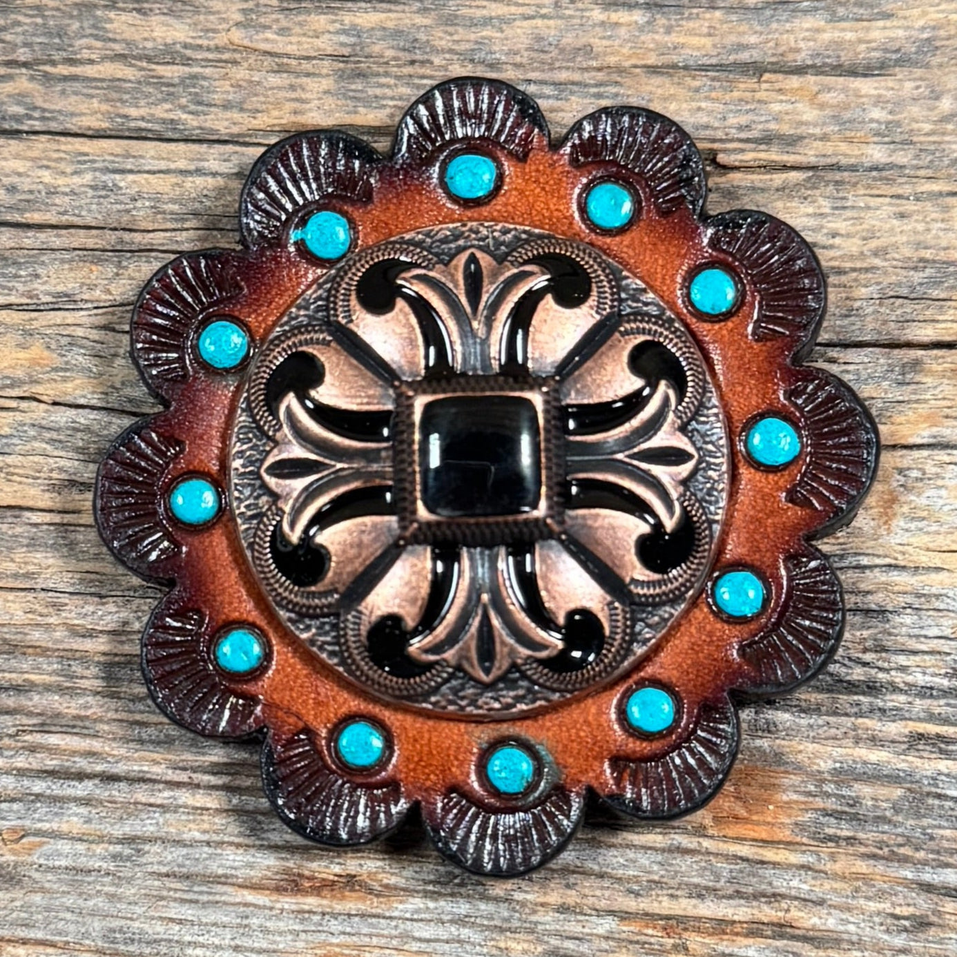 Vintage Copper Black Fleur De Lis Western Concho Belt Buckle W241 - Perfect for Cowboy Boots, Leather Belts & Western Fashion Accessories