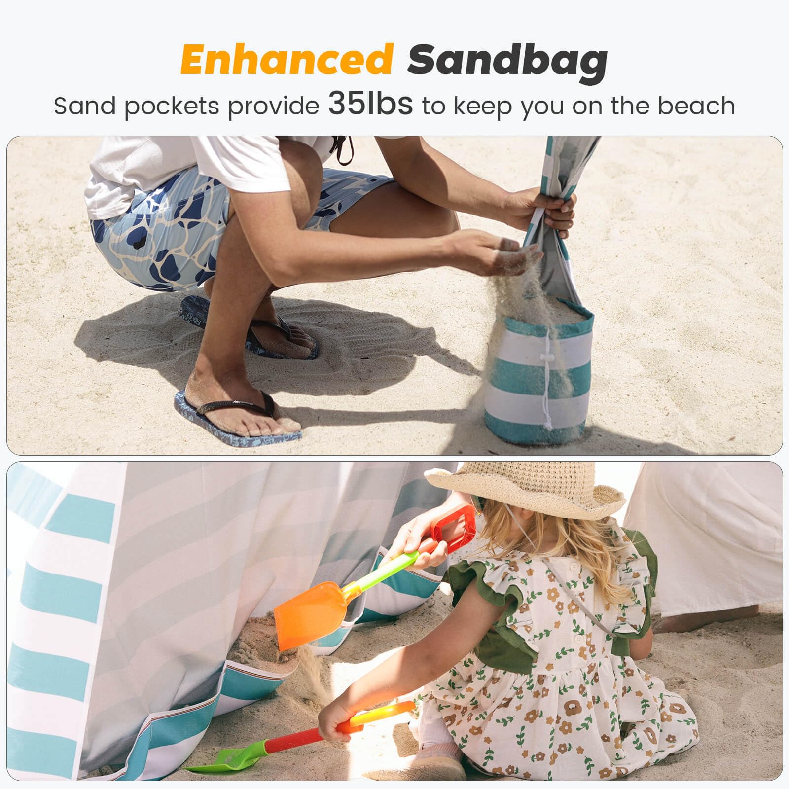 UPF 100+ UV Protection Beach Tent - 6' x 6' Portable Canopy with Attachable Walls, Waterproof & Easy Setup Sun Shelter for Family, Friends - Perfect for Beach Trips, Picnics & Outdoor Events (Aqua Stripe)