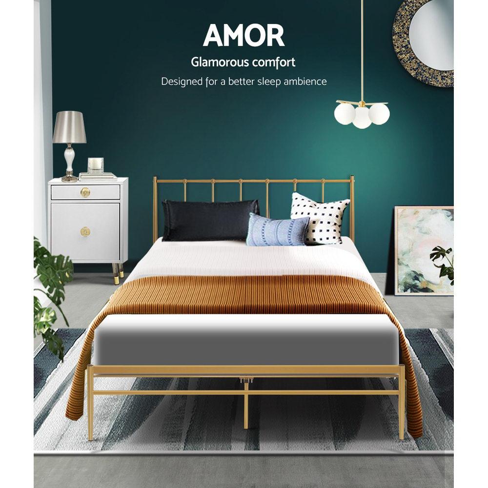 Amor Bed Gold & Normay Series Pillow Top Mattress - Medium Firm Support for Back Pain Relief - Double Package Set - Perfect for Master Bedroom, Guest Room & Apartment Sleeping