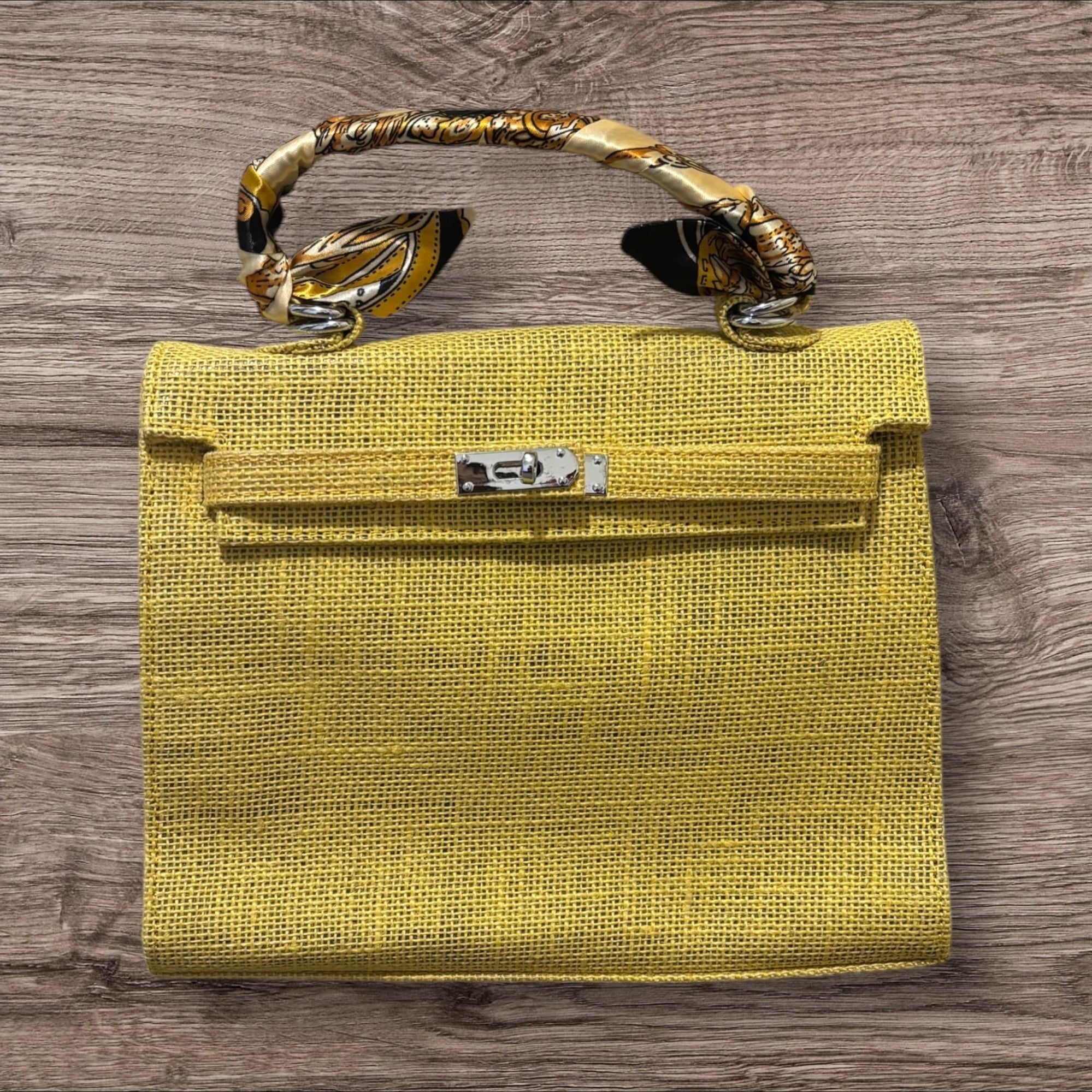 French Style Jute Mini Crossbody Bag for Women - Yellow Eco-Friendly Tote Shoulder Bag | Perfect for Beach, Shopping & Casual Outings