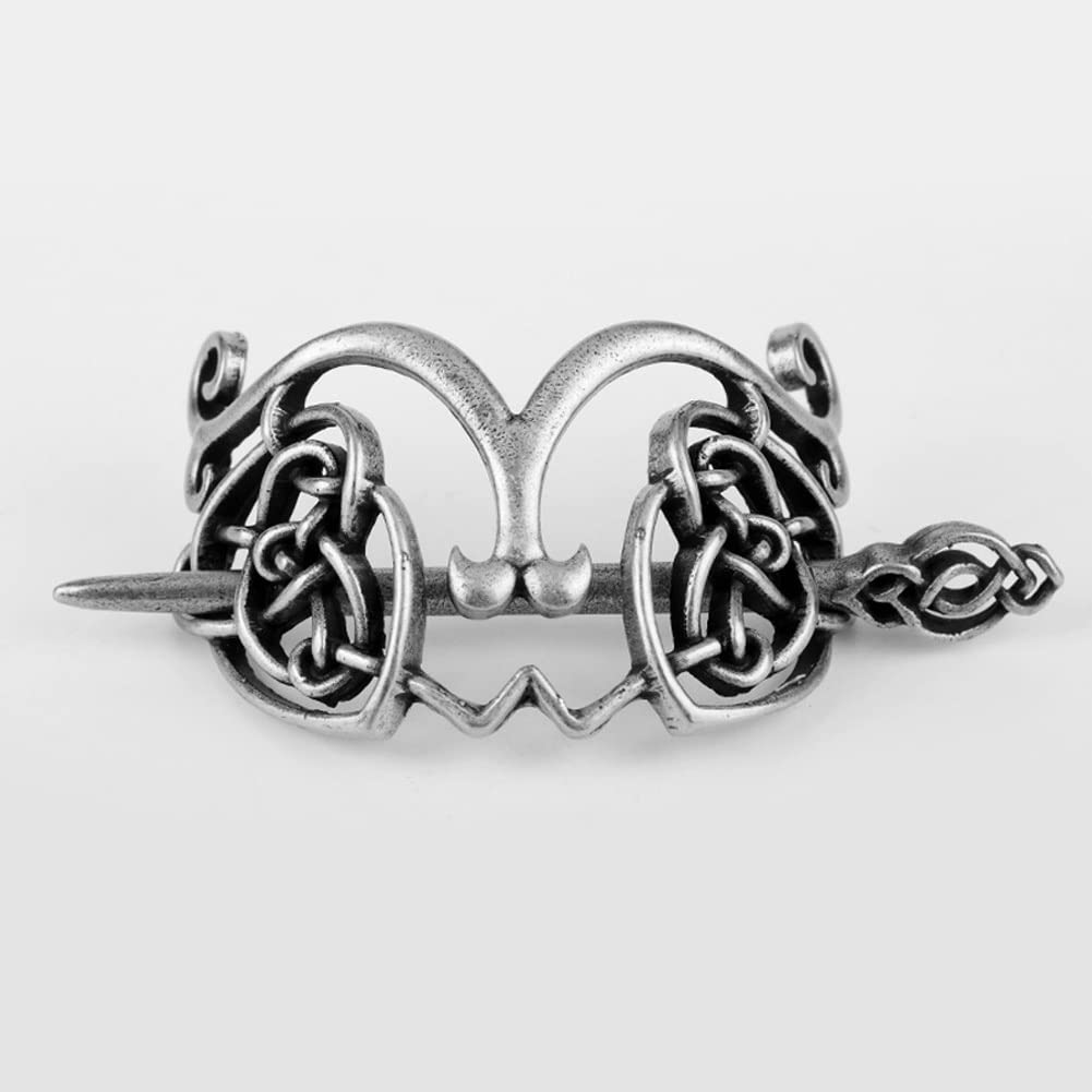Viking Hair Pins - Celtic Knot Heart Rune Hair Clips | Norse Mythology Barrettes for Women | Handmade Vintage Hair Accessories (Silver) | Perfect for Cosplay, Medieval Fairs & Boho Fashion