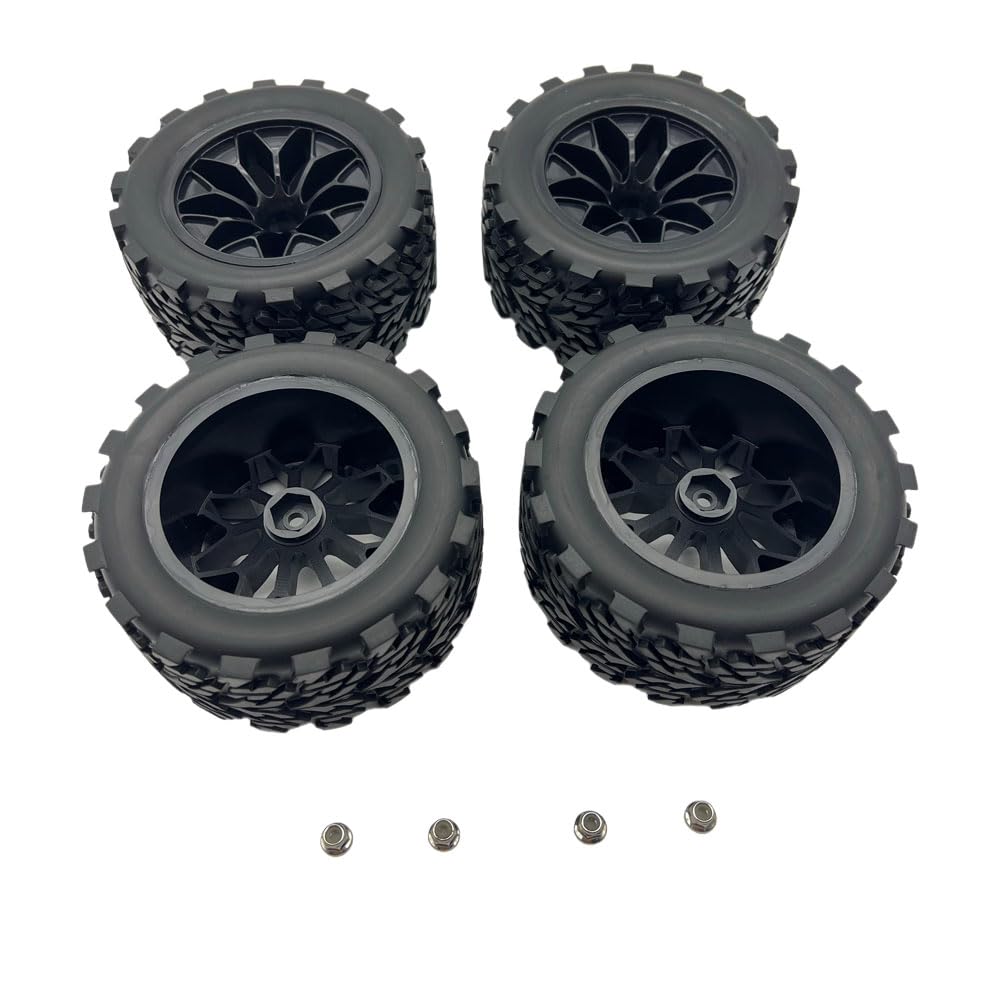 1/10 Scale 12mm Hex RC Wheels and Tires - Pre-Glued 4PCS for Traxxas Rustler, Stampede 2WD/4X4 VXL, Hoss, E-Revo, Redcat Volcano EPX - Durable Off-Road Tires for Racing, Bashing & Crawling - Compatible with RIAARIO AMORIL RC Trucks
