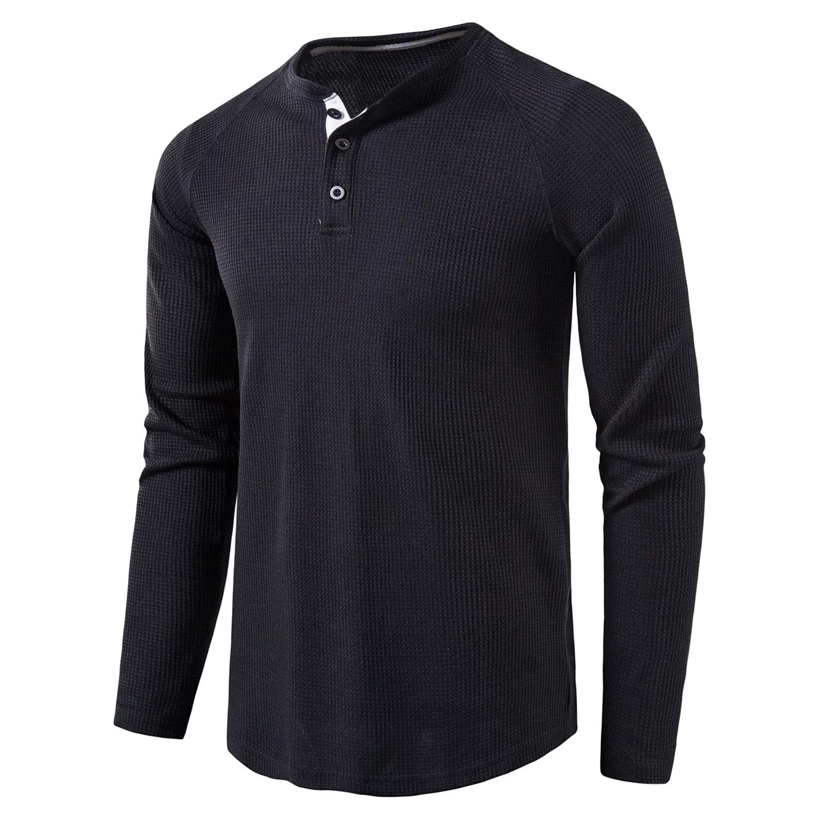 Lu's Chic Men's Long Sleeve Henley Waffle Knit T-Shirt - Casual Slim Fit Lightweight Shirt for Everyday Wear, Work & Outdoor Activities