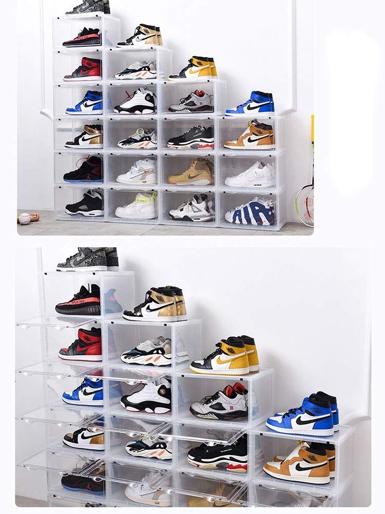 2 Pcs Clear Plastic Shoe Storage Boxes - Stackable Drawer Organizer for Men & Women - Transparent Shoe Holder for Closet, Bedroom & Entryway Organization - Space Saving Shoe Container for Sneakers, Heels & Boots