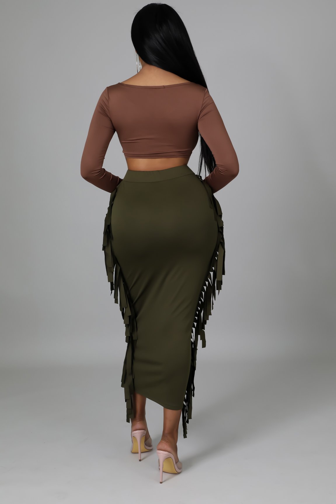 Camala Skirt in Olive Green - Women's A-Line Midi Skirt for Casual Wear, Office & Spring Outfits