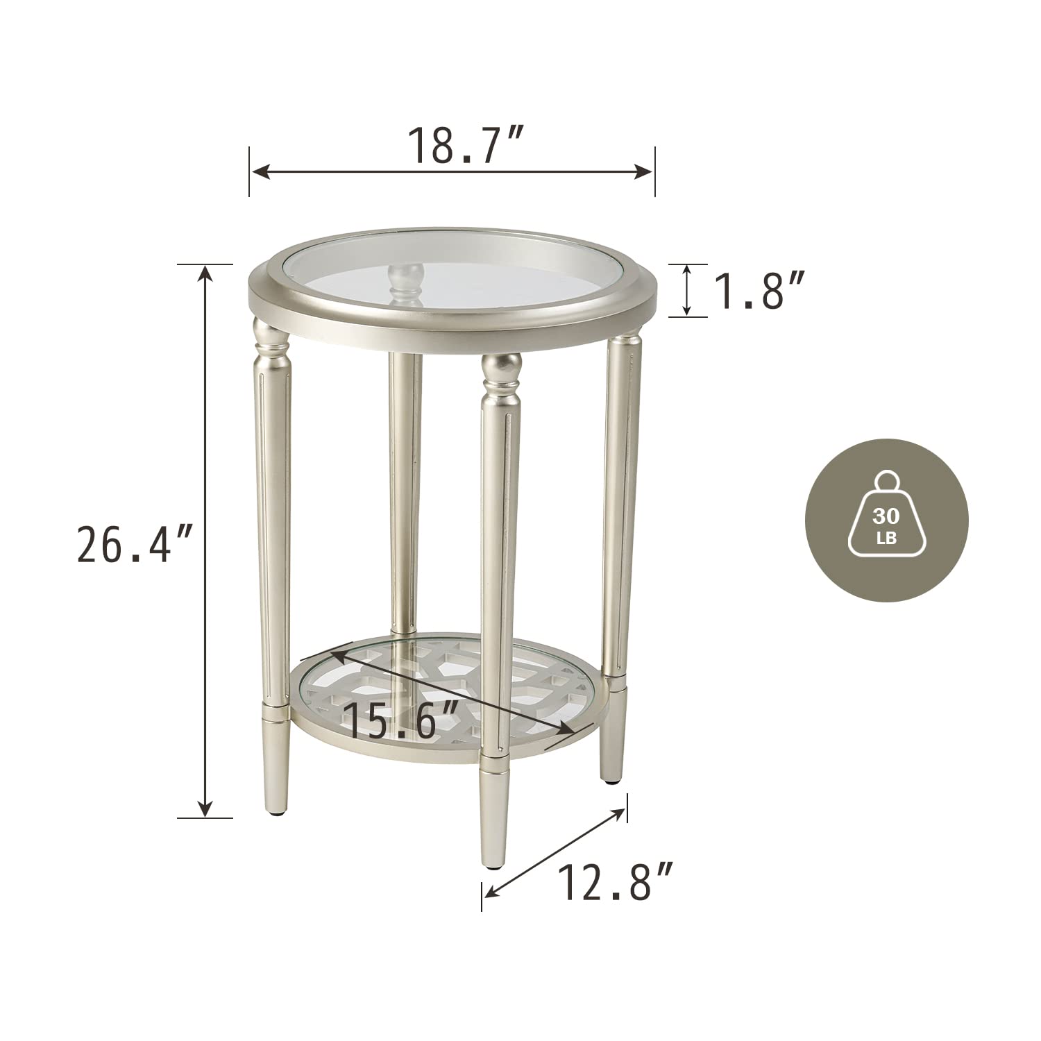 Modern Round Side Table with Champagne Tempered Glass - 2-Tier Storage End Table for Living Room, Bedroom & Office - Perfect for Small Spaces, Coffee Table Alternative, Nightstand or Accent Furniture