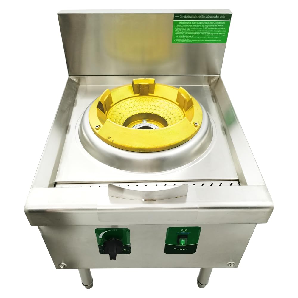 Commercial Grade Stainless Steel Chinese Wok Range - Single Burner Gas Stove for LPG/Propane - Heavy Duty Wok Cooking with Paddle - Perfect for Restaurants, Food Trucks & Outdoor Catering