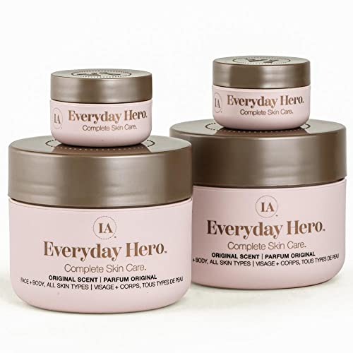 InfiniteAloe Complete Skin Care Set - Aloe Vera Face & Body Cream for All Skin Types | Original Scent Moisturizer, Hand Lotion & Travel Size Jars | Daily Hydration for Dry, Sensitive Skin | Perfect for Home, Office & Gym Use | 2 Large 8 Oz Jars + 2 Mini 0.5 Oz Travel Jars