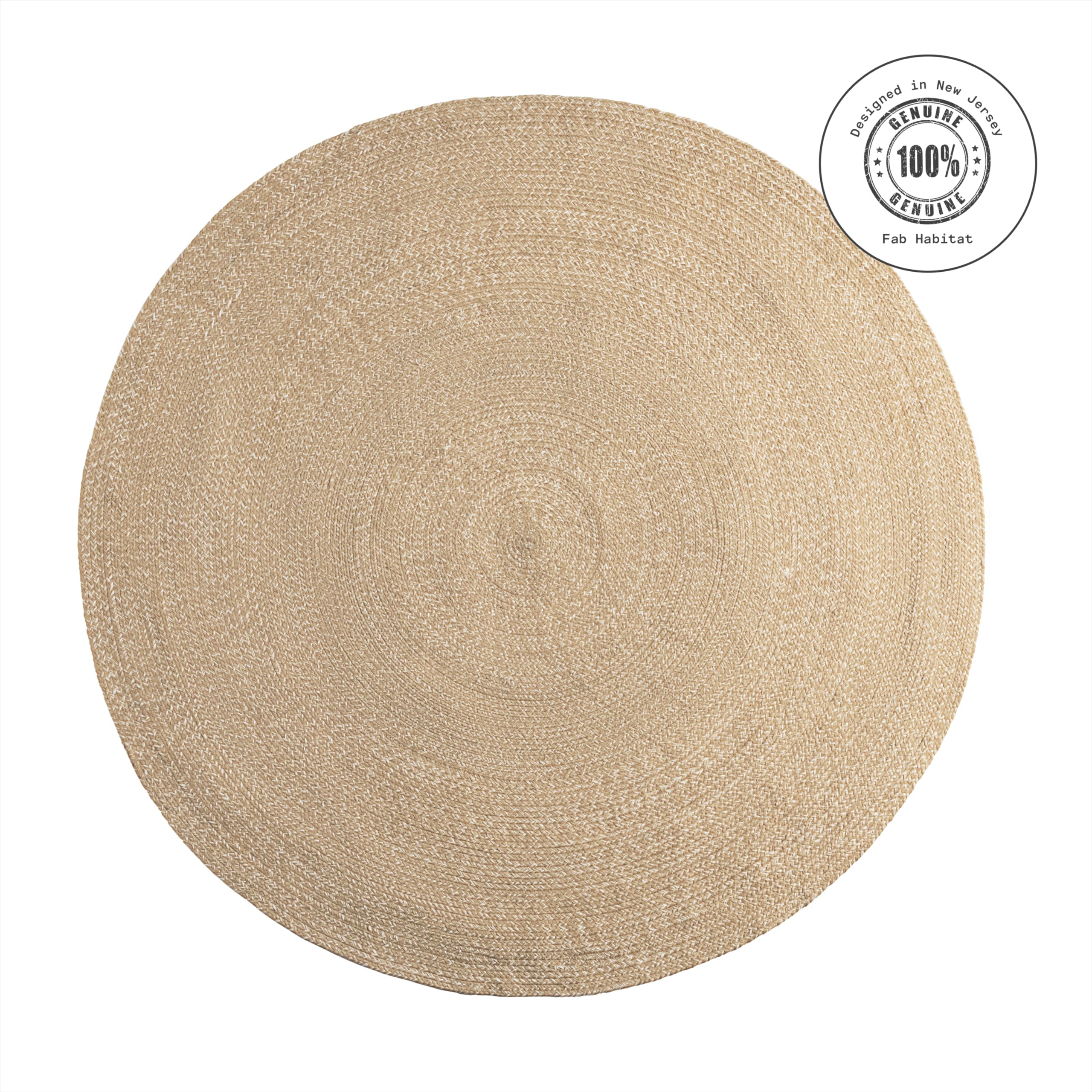 Fab Habitat Machine Washable Area Rug - Hand Woven Stain Resistant Pet Friendly Recycled Polyester - Yellowstone Outdoor Natural 6 ft Round Rug for Bedroom, Living Room & Dining Room - Perfect for Home Decor and High Traffic Areas