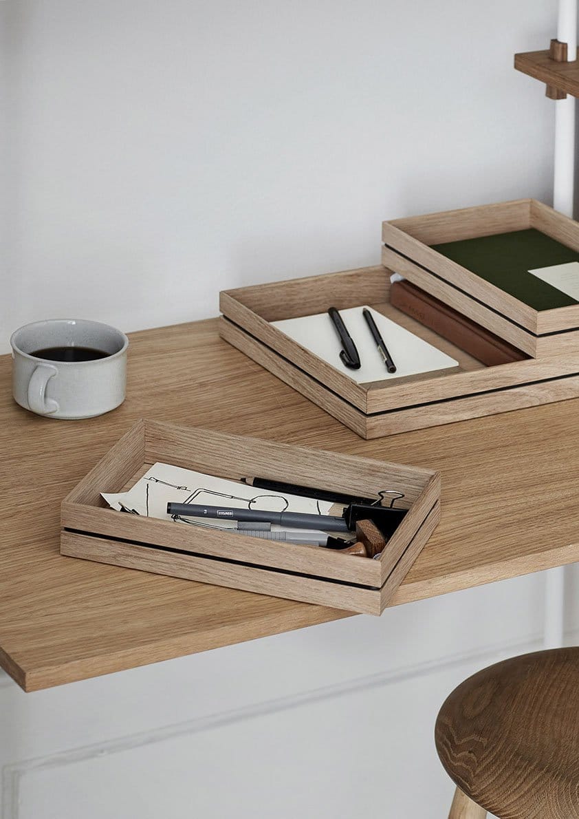 MOEBE Wooden Storage Tray Set - Natural Oak Organizer with 2 Sizes for Home Office Desk Organization | Perfect for Stationery, Jewelry & Small Items Storage