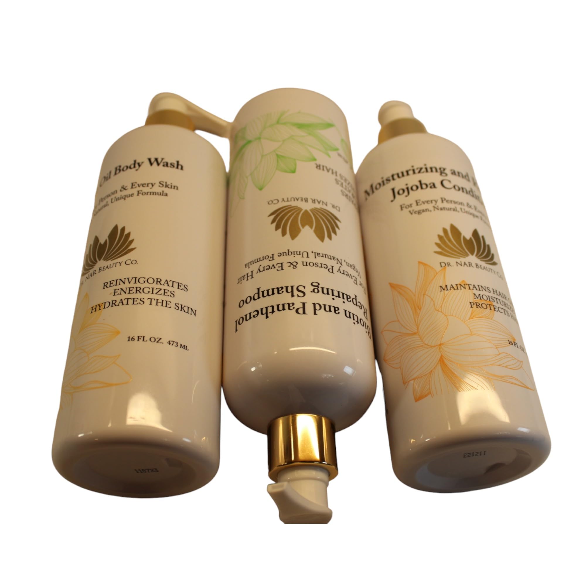Dr. NAR Beauty Body Wash, Shampoo & Conditioner Set - Natural Vegan Skin & Hair Care for Dry Skin - Moisturizing Hydrating Sulfate-Free Formula - 48 oz - Perfect for Sensitive Skin & Daily Shower Routine