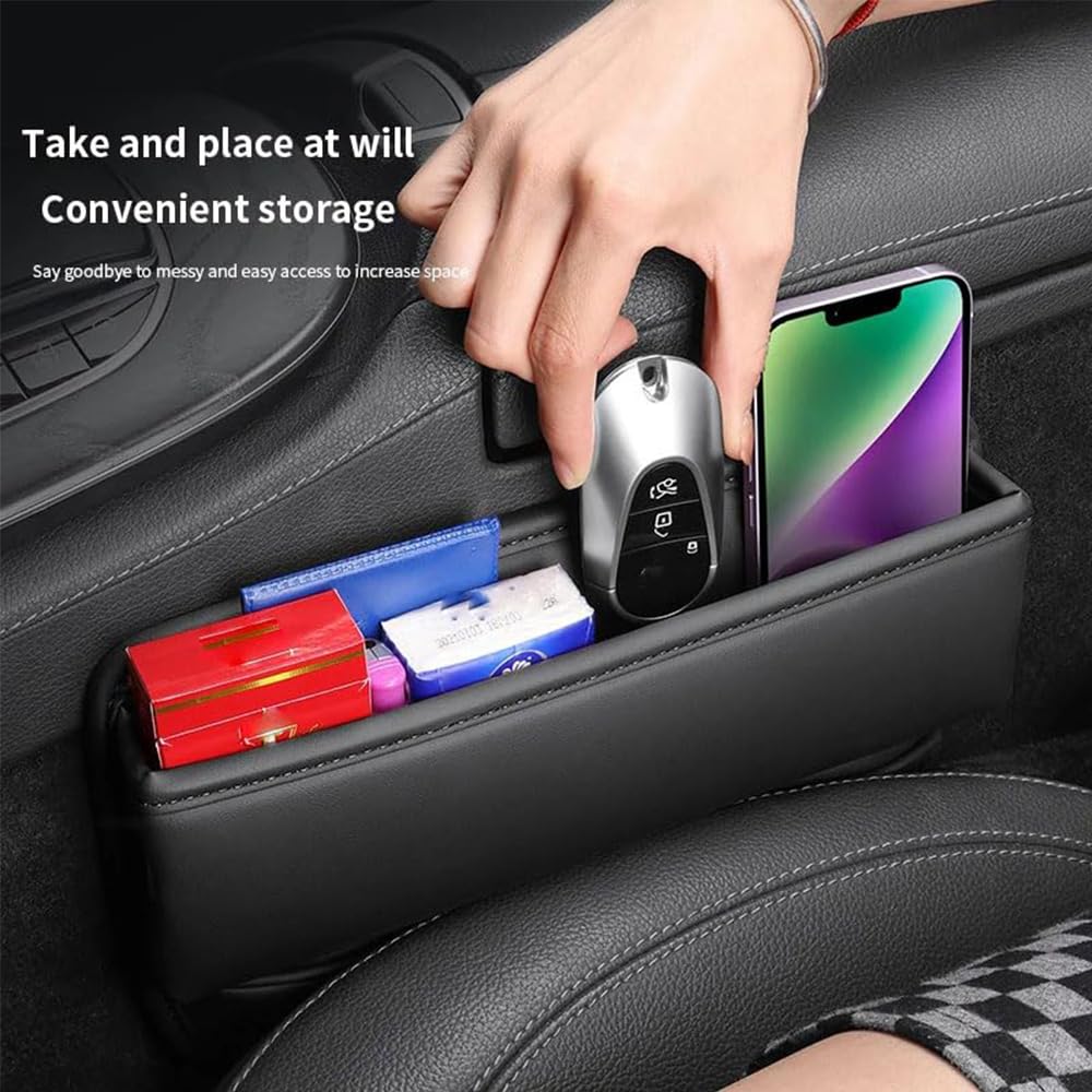 Leather Car Seat Gap Organizer for Dodge RAM, Caliber, Nitro, Journey, Avenger - Leak Proof Side Pocket Storage Box (Brown) | Perfect for Road Trips, Daily Commutes & Keeping Essentials Organized