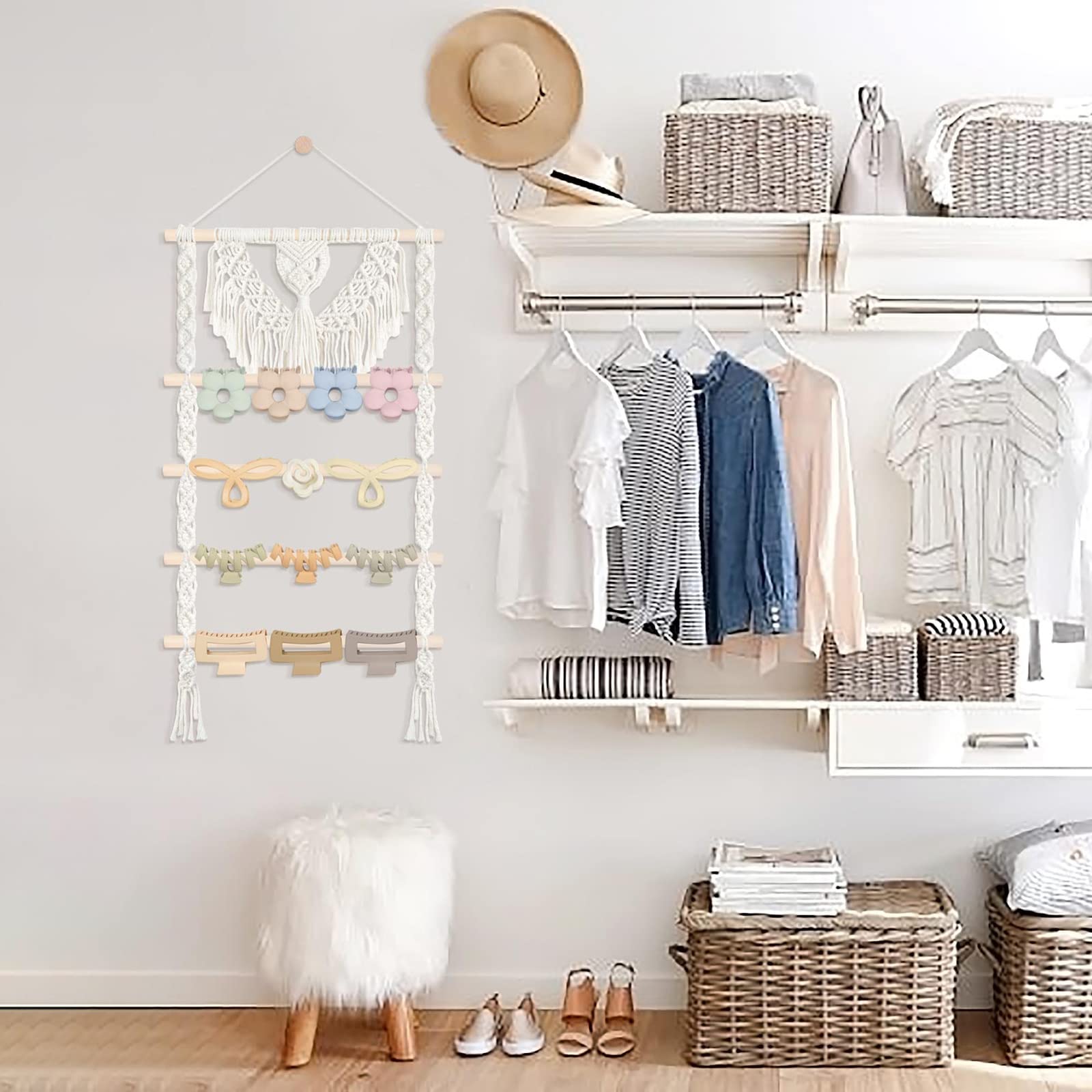 Boho Macrame Hair Claw Clip Organizer - Wall Mounted Hair Accessory Holder for Women & Girls | Perfect for Bedroom, Bathroom, Closet & Door Decor Organization