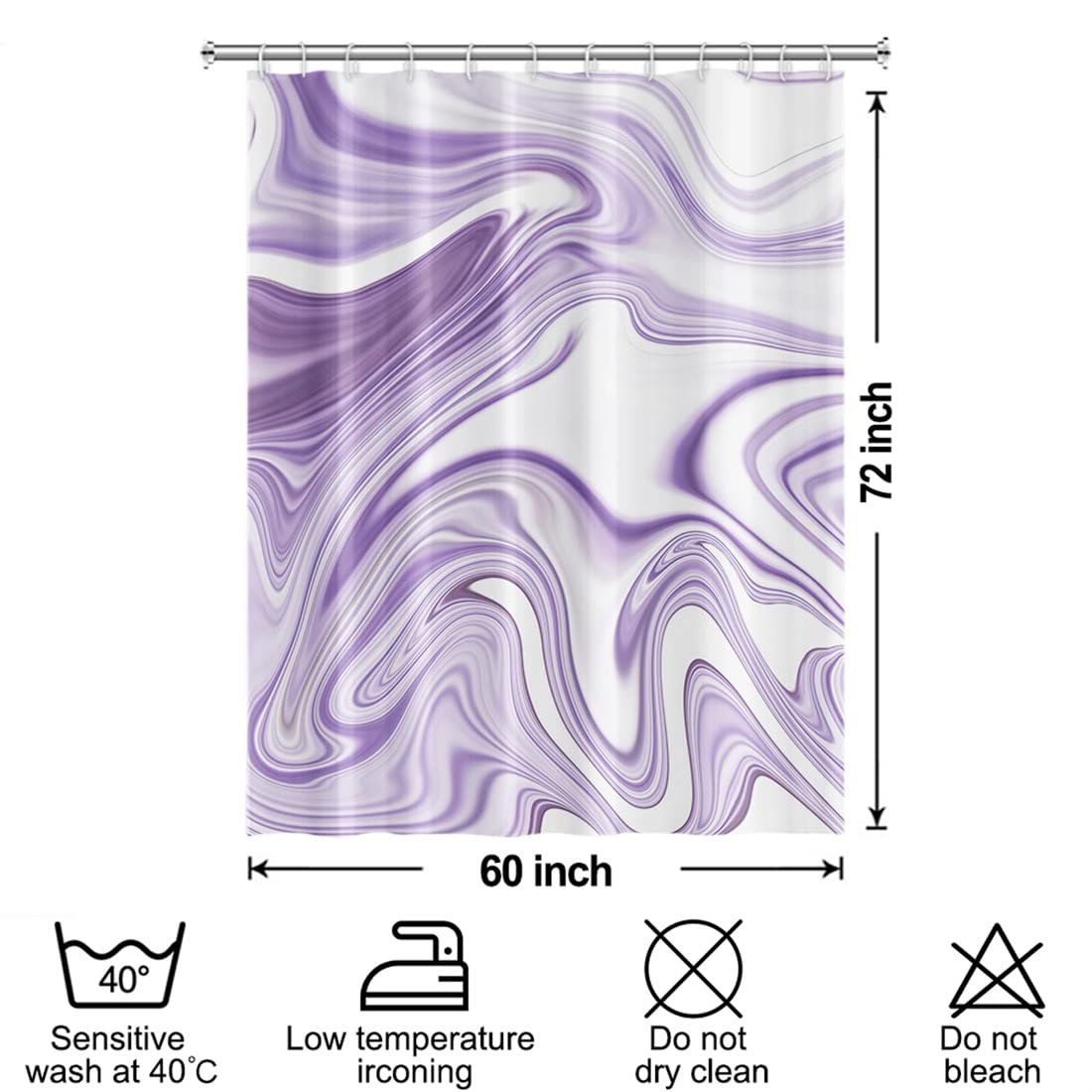 Purple & White Abstract Art Marble Shower Curtain Set - Waterproof Fabric Bathroom Decor with Hooks (60x72 inches) for Bathroom, RV & Home Use