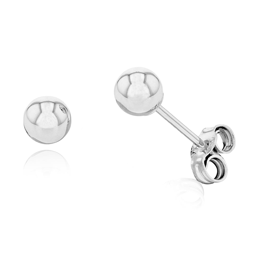 9ct White Gold 4mm Ball Stud Earrings for Women - Hypoallergenic Cubic Zirconia Studs - Perfect for Everyday Wear, Gifts & Special Occasions
