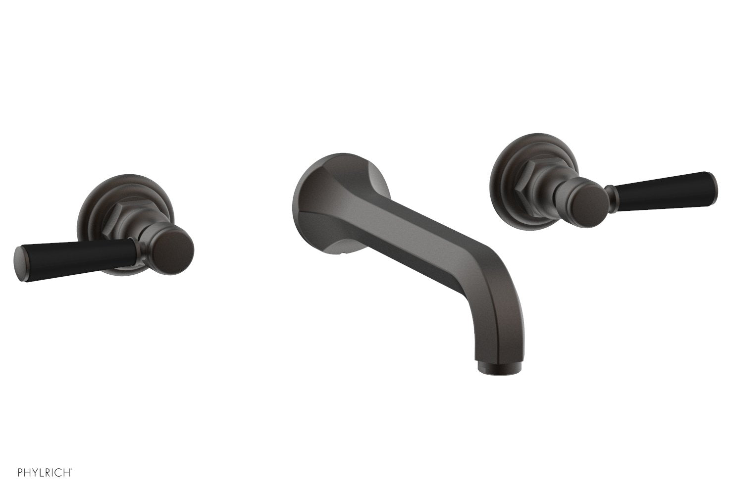 HEX TRADITIONAL Wall Mount Bathroom Faucet Set - Satin Black Lever Handles (500-12) for Modern Vanity & Powder Room Installation
