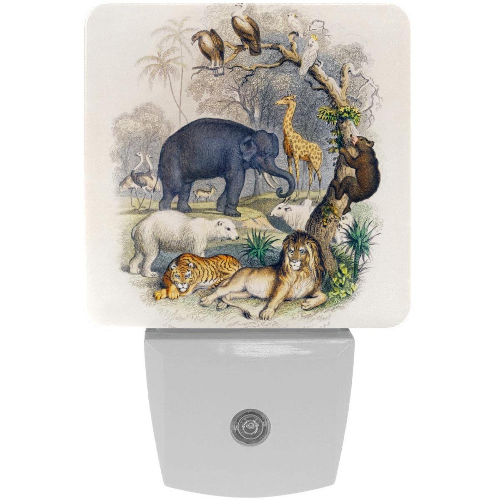Vintage Animal Night Lights for Kids - 2 Pack LED Plug-in Nightlight with Smart Dusk to Dawn Sensor, Energy Efficient Nursery Bedroom Bathroom Kitchen Hallway Stairs Lighting - Perfect for Baby Rooms, Kids' Bedrooms, and Safe Nighttime Navigation
