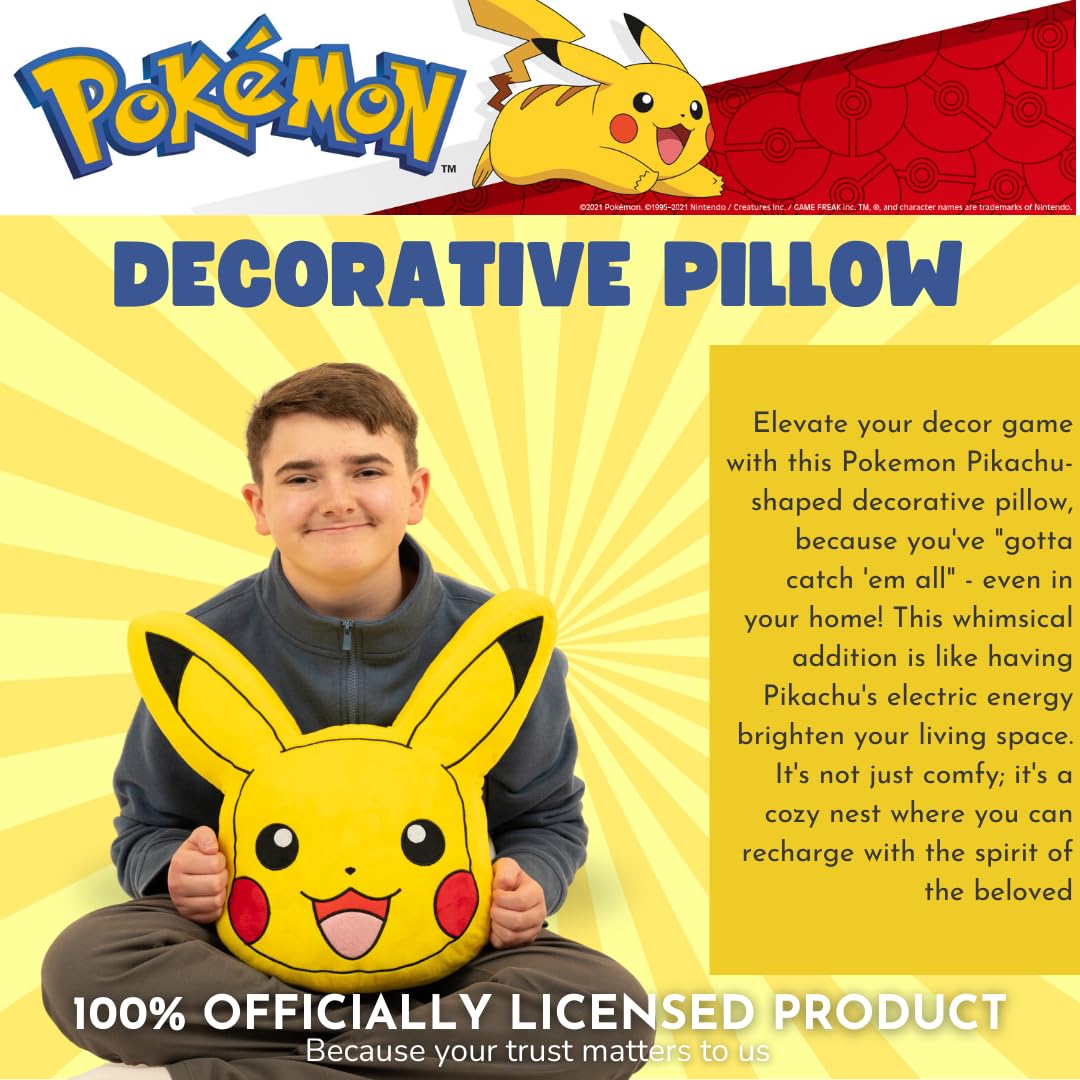 Franco Anime Gaming Bedding Super Soft Cozy Plush Decorative Pillow - Pikachu Design, One Size (18x18 inches) - Perfect for Anime Fans, Gaming Rooms & Home Decor