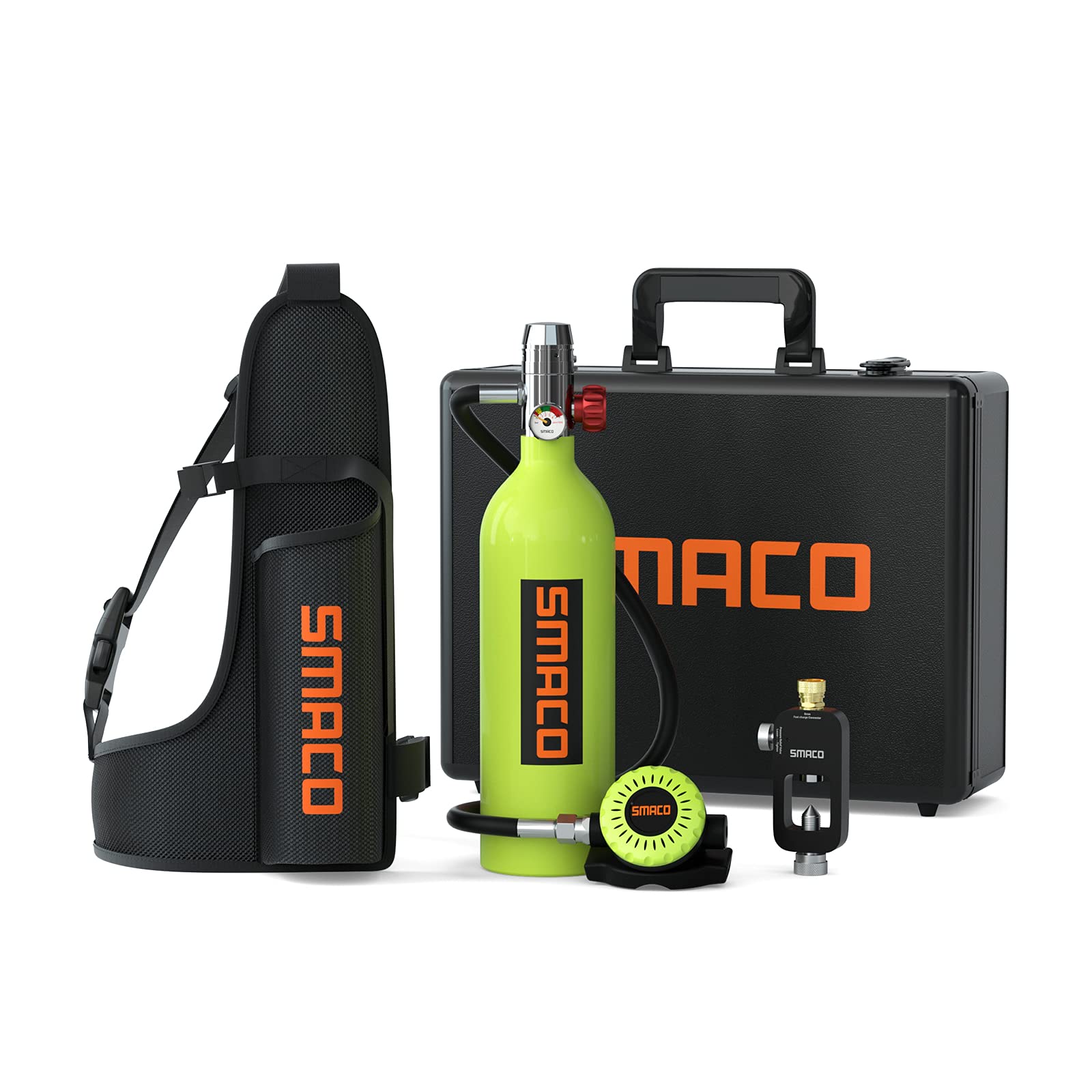 SMACO S400 1L Scuba Diving Tank - DOT Certified Mini Scuba Tank with 15-20 Minutes Air Supply | Portable Underwater Breathing Device for Snorkeling, Spearfishing & Emergency Oxygen Backup | Includes Aluminum Hard Case