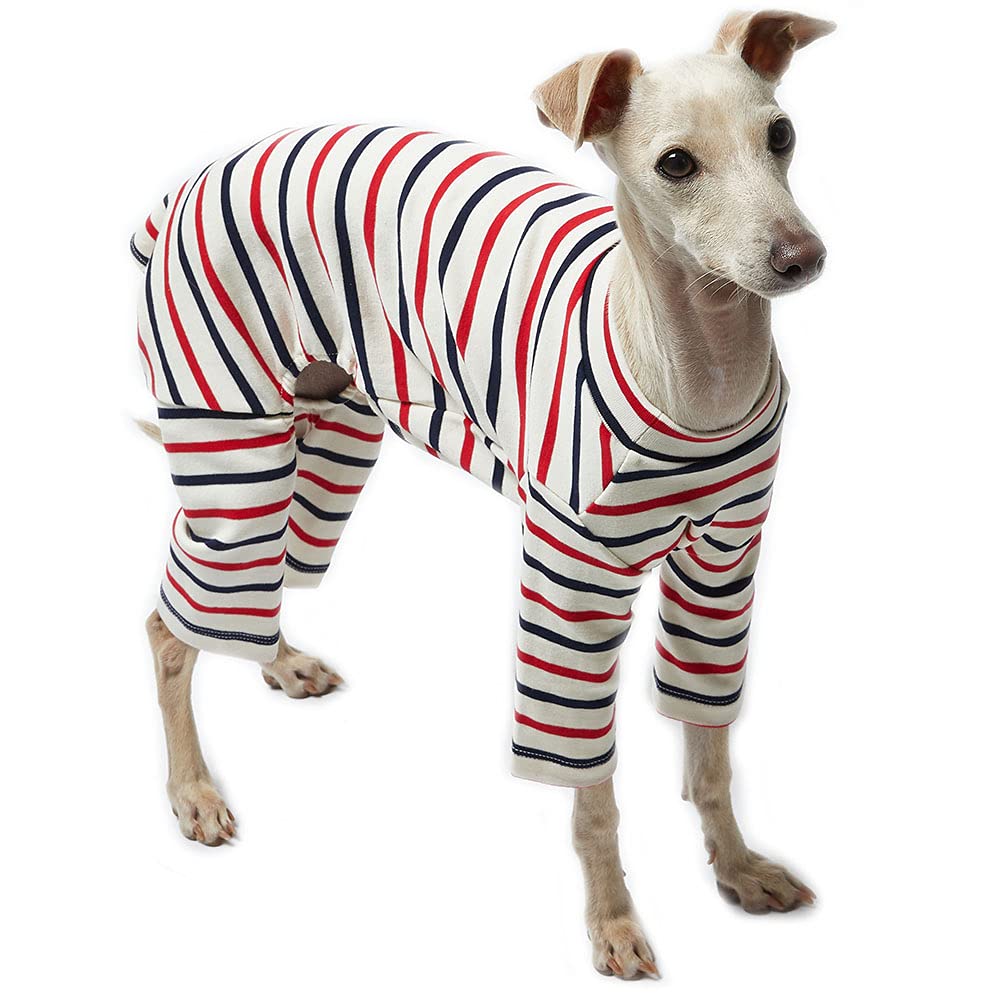 Soft Stretchable Dog Pajamas for Small Dogs - Comfortable Onesie Jammies & Bodysuit (Large, White Stripe) - Perfect for Winter Nights & Indoor Lounging