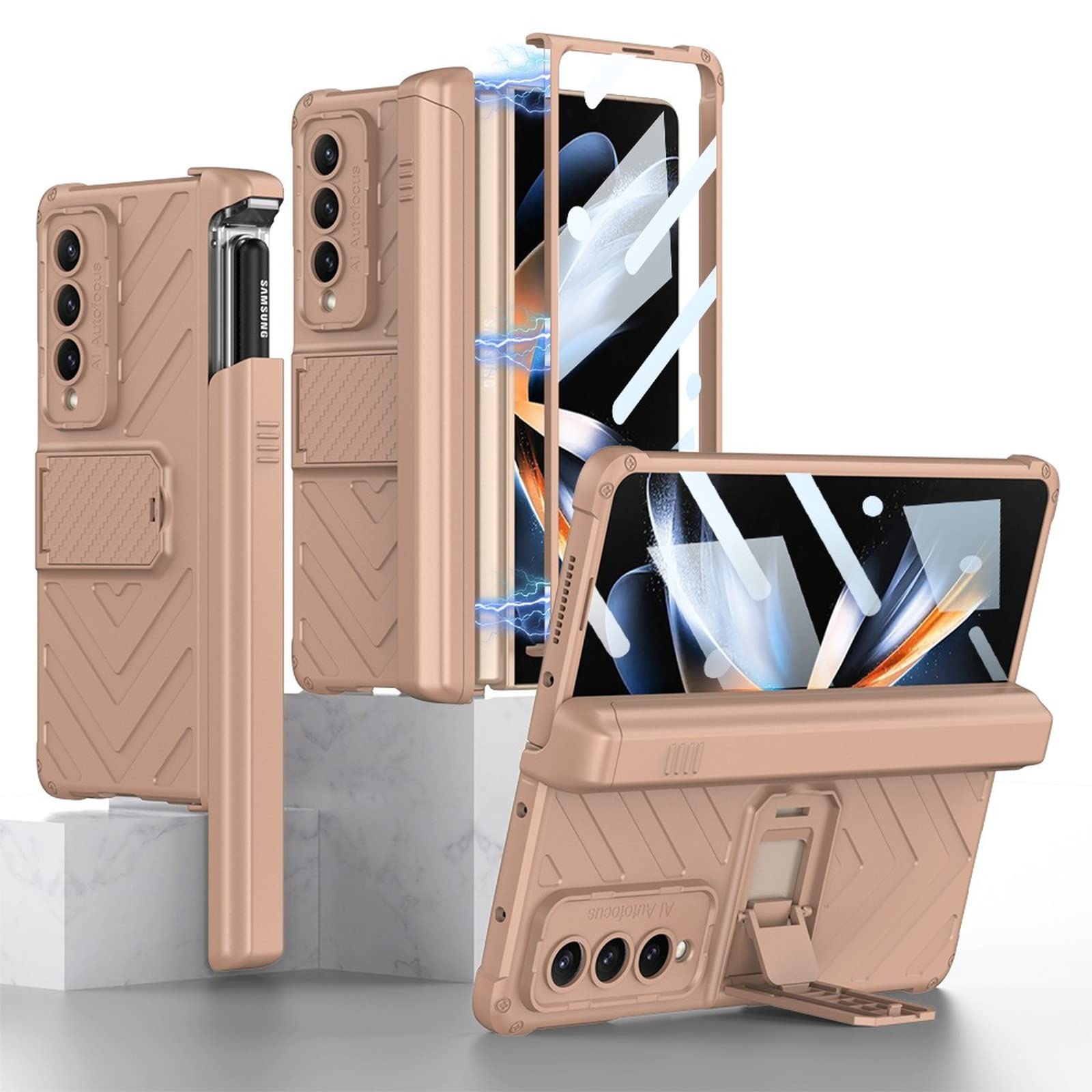 Magnetic Case for Samsung Galaxy Z Fold 4 with Pen - Military Protection & Stand for Work & Travel