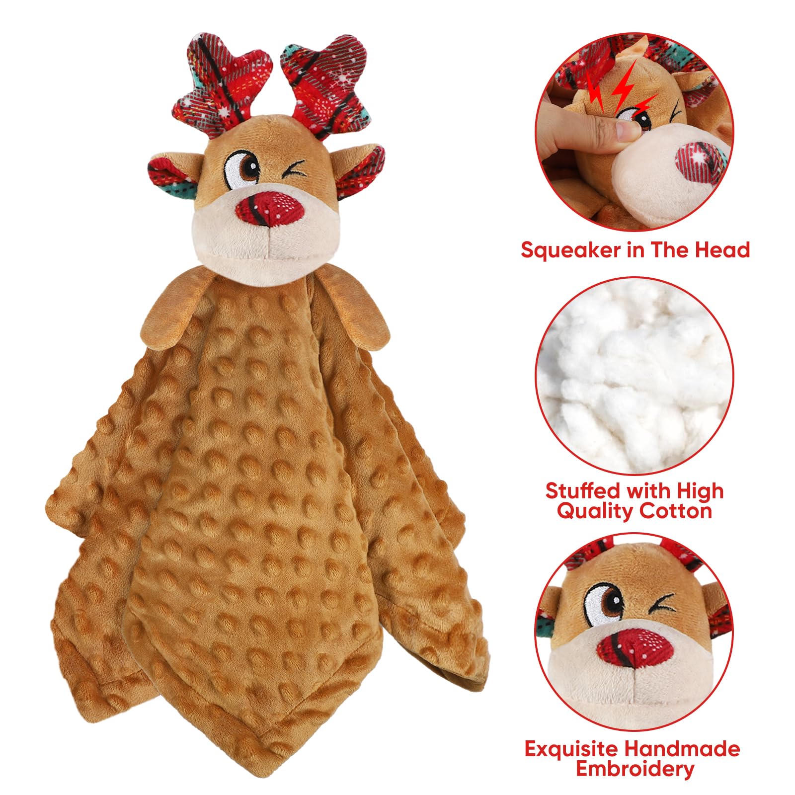 Christmas Squeaky Dog Toys for Small Medium Large Dogs - Soft Plush No Stuffing Puppy Chew Toys, Durable Bite-Resistant Xmas Reindeer for Aggressive Chewers - Perfect for Holiday Playtime, Training & Interactive Bonding