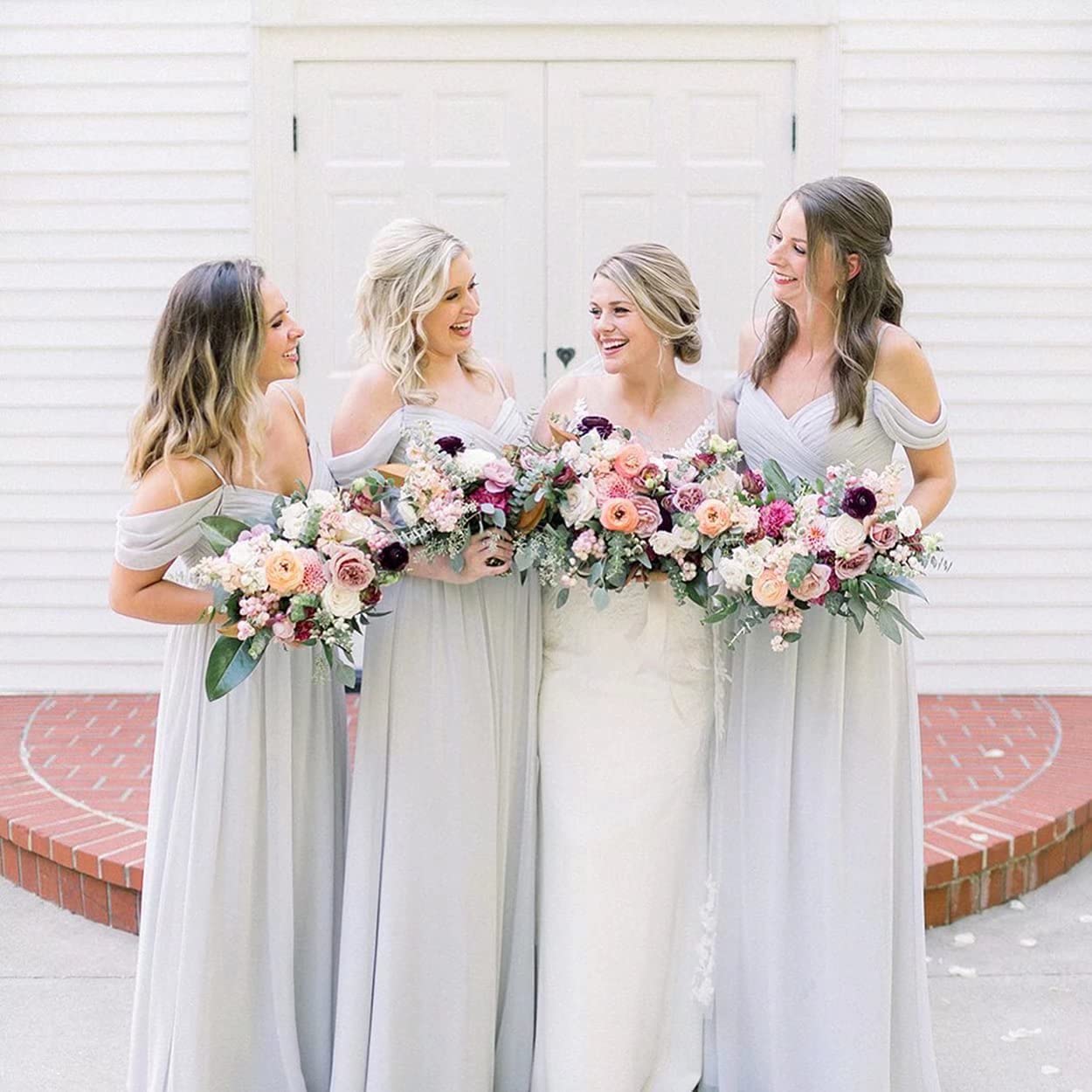 Elegant White Off-the-Shoulder Bridesmaid Dress - Long Chiffon Formal Gown for Weddings, Prom & Special Occasions - Size 2 - Perfect for Wedding Party, Evening Events & Formal Dinners