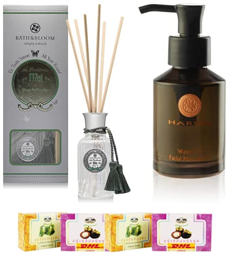 HARNN Water Lily Facial Massage Oil & MAY Diffuser Oil Set A72 - Bath & Bloom Aromatherapy Gift Set for Relaxation & Skincare | Free Tomato Facial Mask Included | Fast DHL Express Shipping by Thaigiftshop | Perfect for Spa Days, Self-Care Routines & Gift Giving